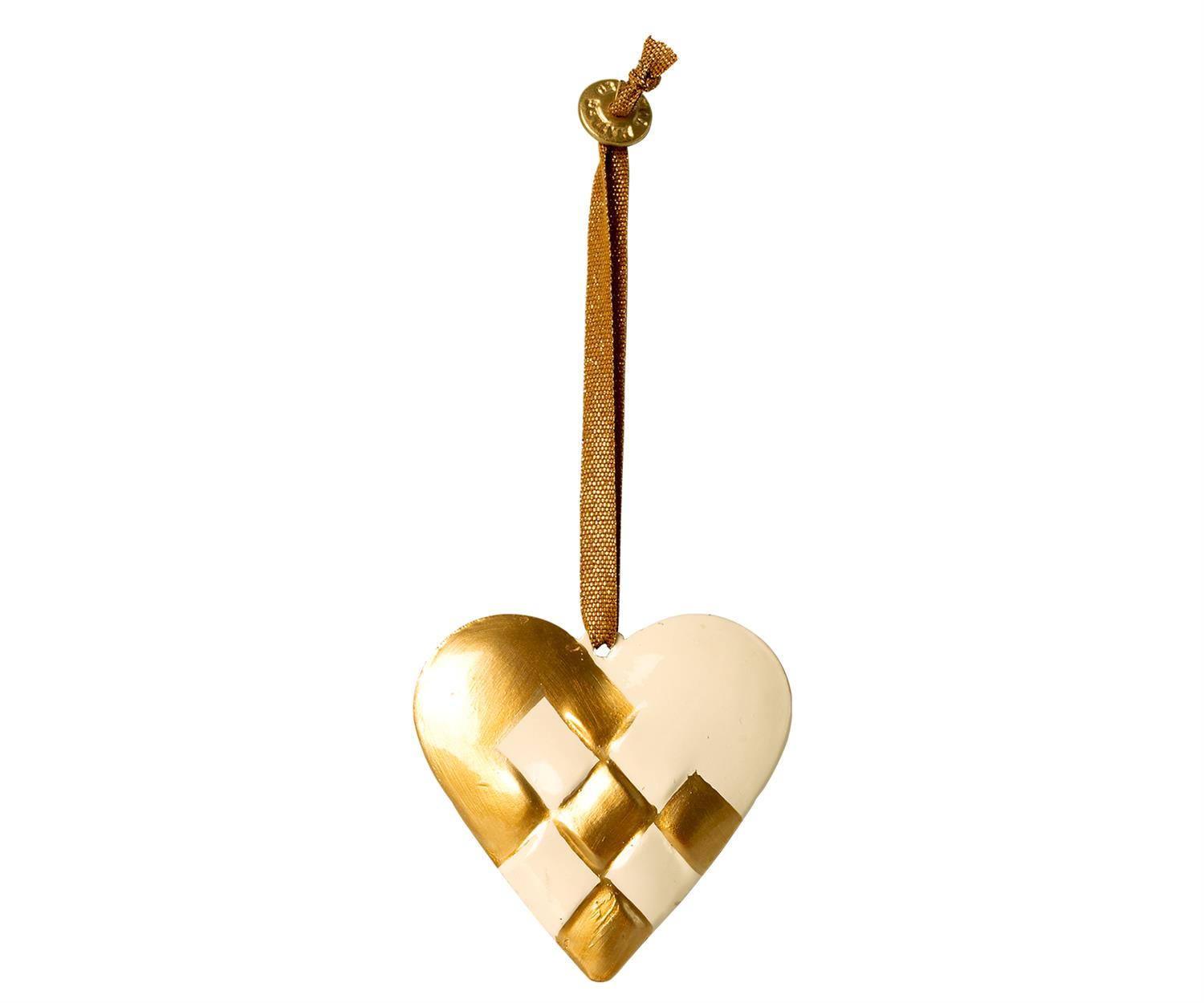MAILEG Metal ornament, Braided heart-Gold Gull - Farmor Ingvarda