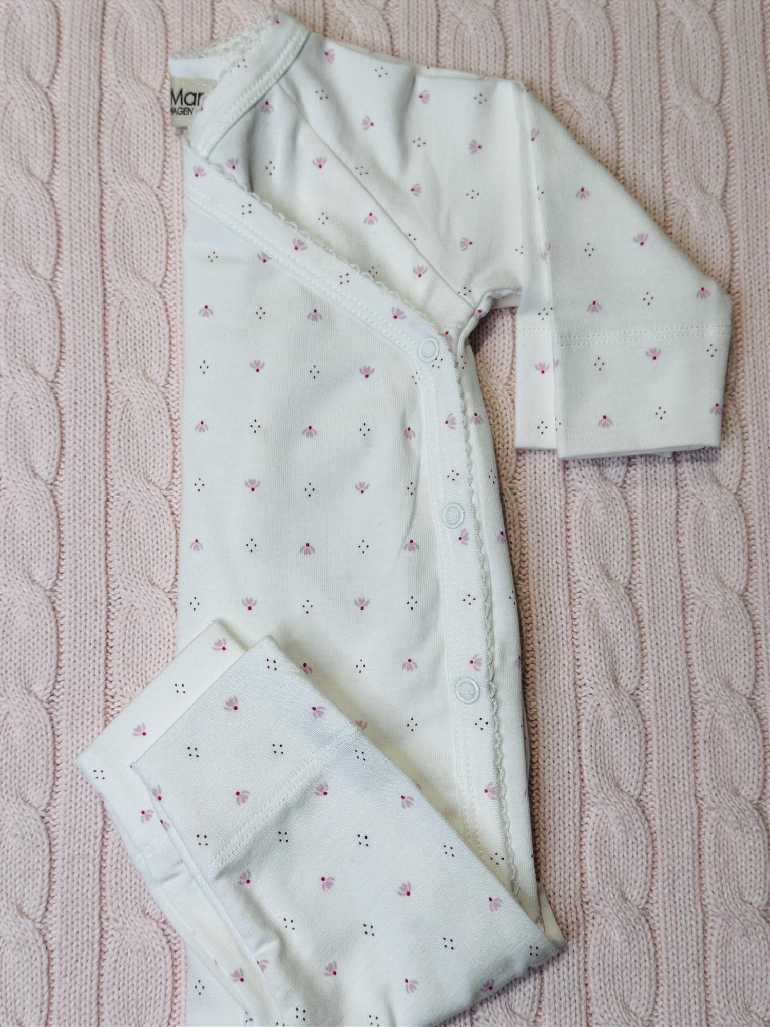 MARMAR COPENHAGEN 0-3ÅR Rulo heldress u/fot,Newborn Hvit/Rosa - Farmor Ingvarda