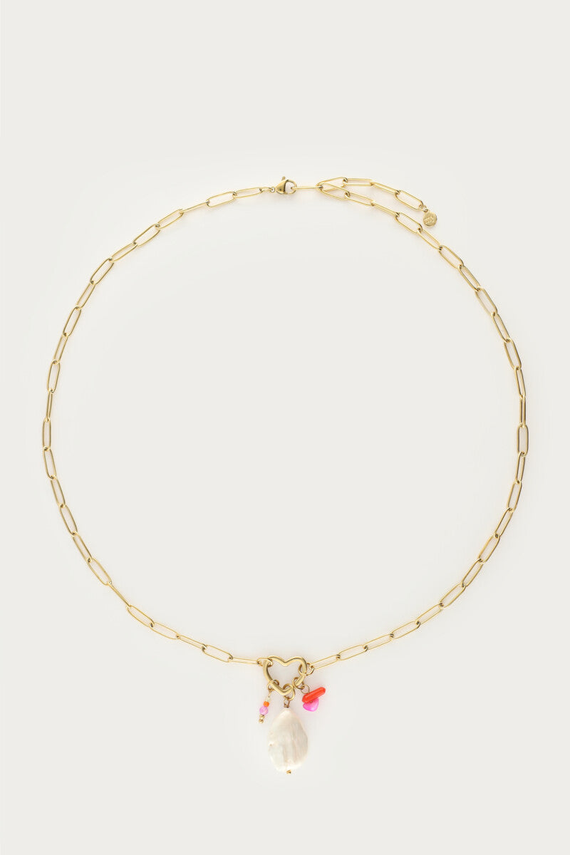 MY JEWELLERY Botanical chain necklace with heart charm and beads - Farmor Ingvarda