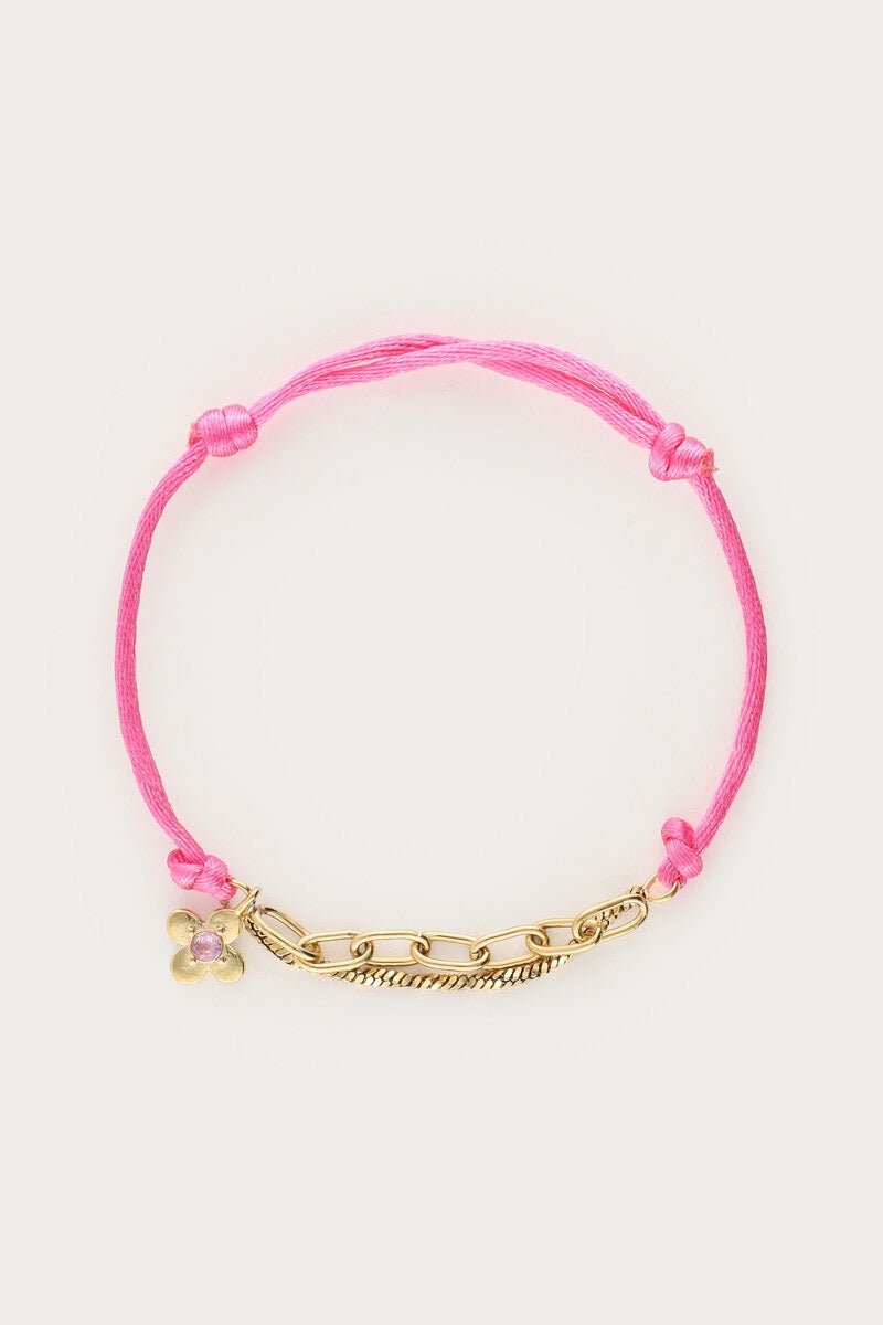 MY JEWELLERY Botanical pink cord bracelet with flower - Farmor Ingvarda