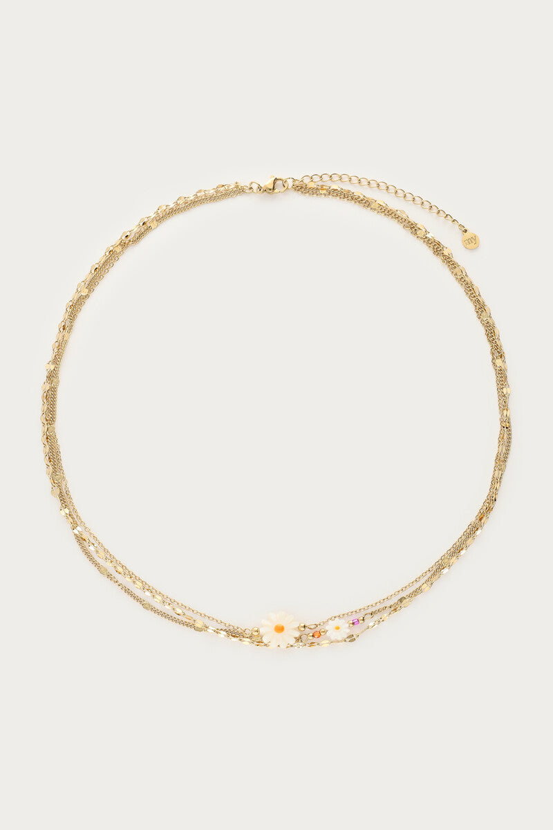 MY JEWELLERY Botanical triple necklace with white flowers - Farmor Ingvarda