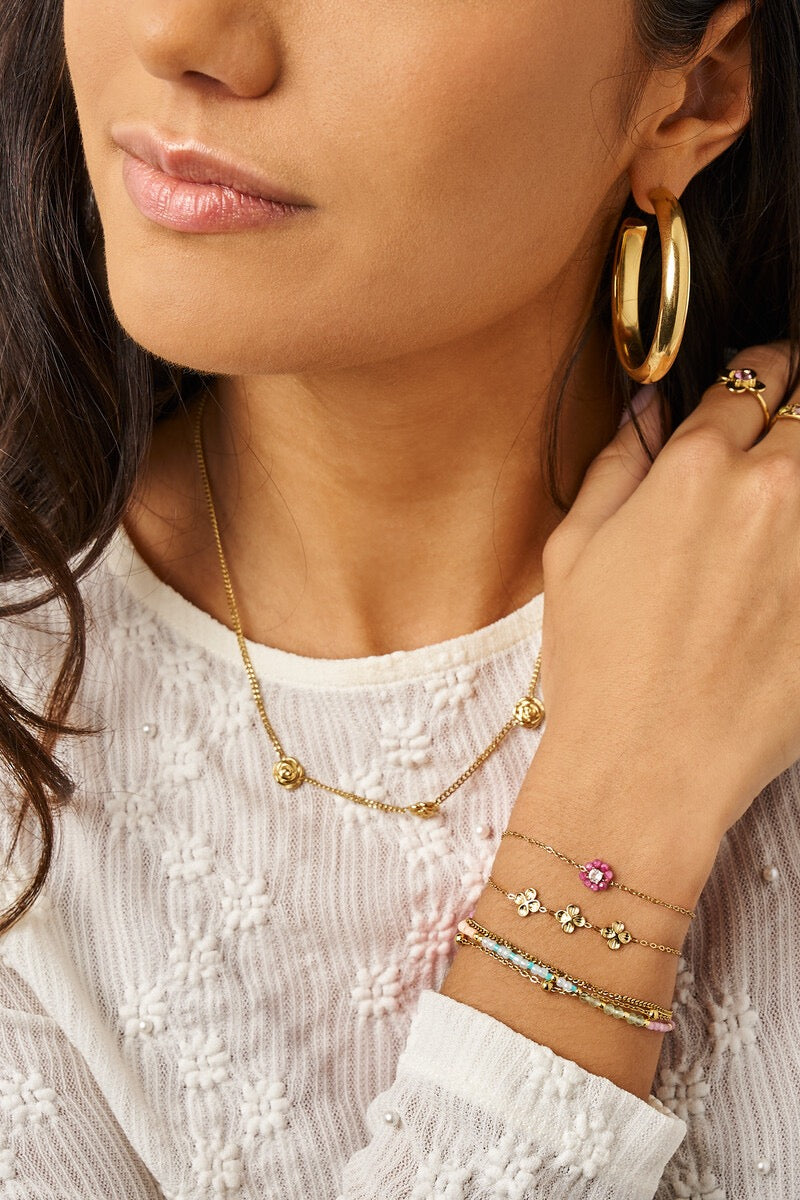 MY JEWELLERY Bracelet with small pink rhinestone flower - Farmor Ingvarda