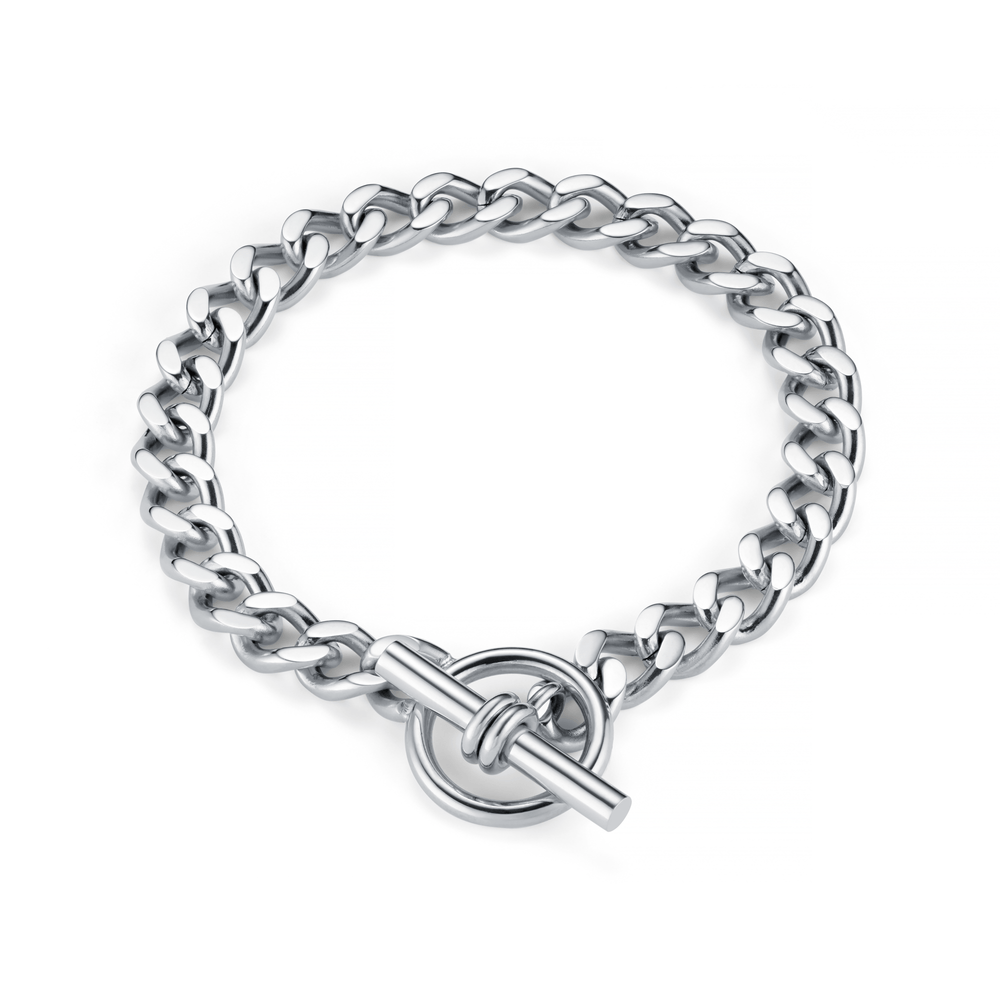 ORELIA Luxe Flat Curbs T-Bar Bracelet Silver - Farmor Ingvarda