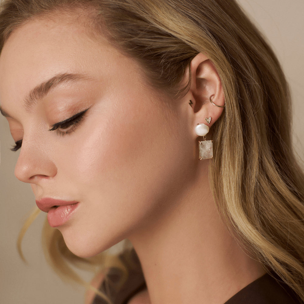 ORELIA Pear&Rose Quartz Drop Earrings - Farmor Ingvarda
