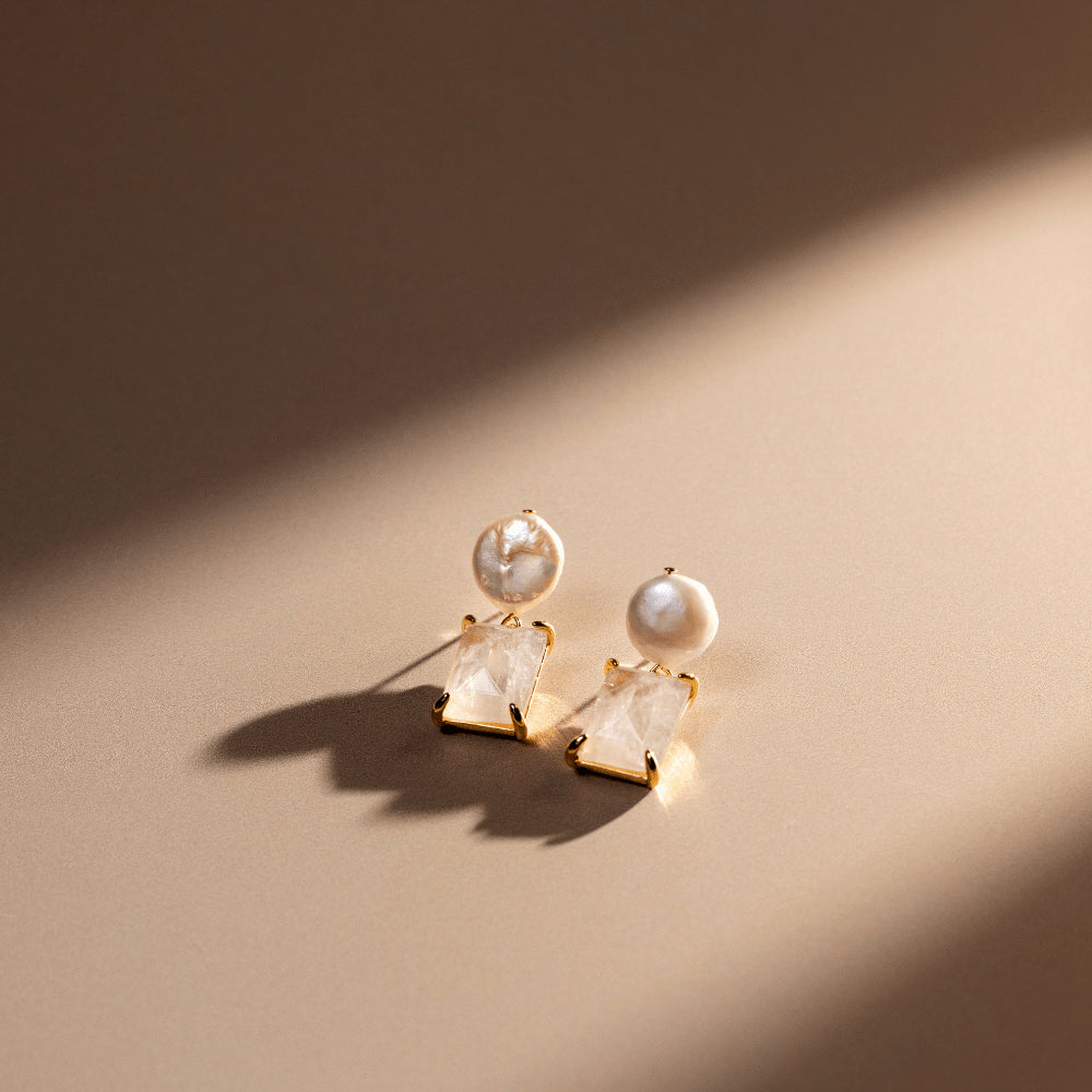 ORELIA Pear&Rose Quartz Drop Earrings - Farmor Ingvarda