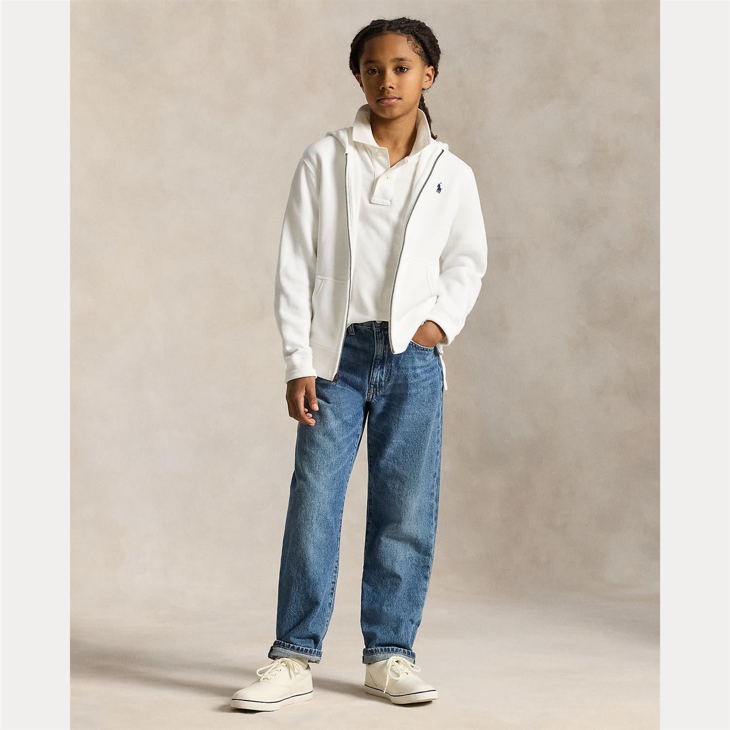 RALPH LAUREN 8-16År Full Zip Hoodie Hvit - Farmor Ingvarda