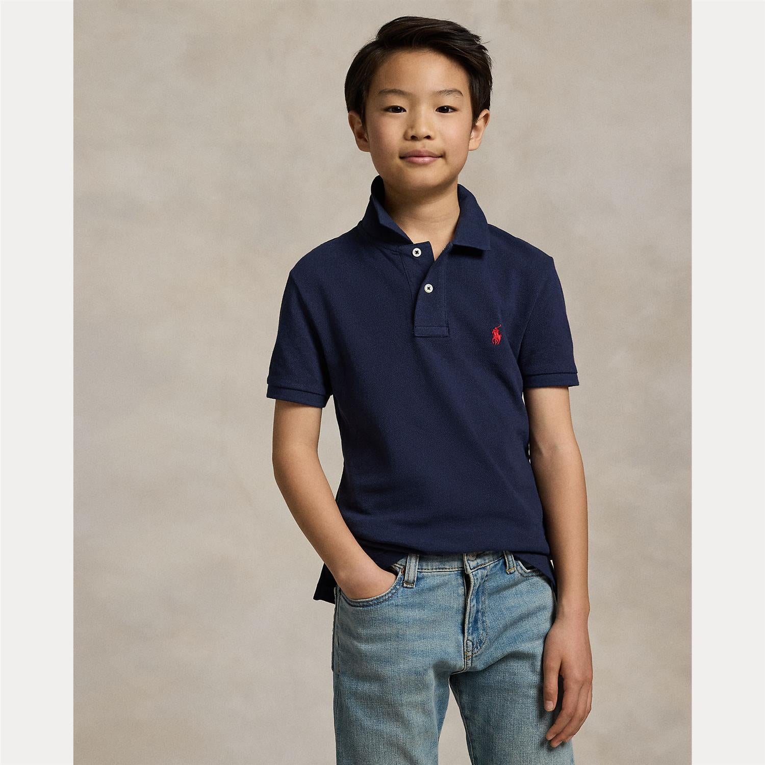 RALPH LAUREN 8-16År Pique Polo T-skjorte Slim Fit Mørkeblå - Farmor Ingvarda