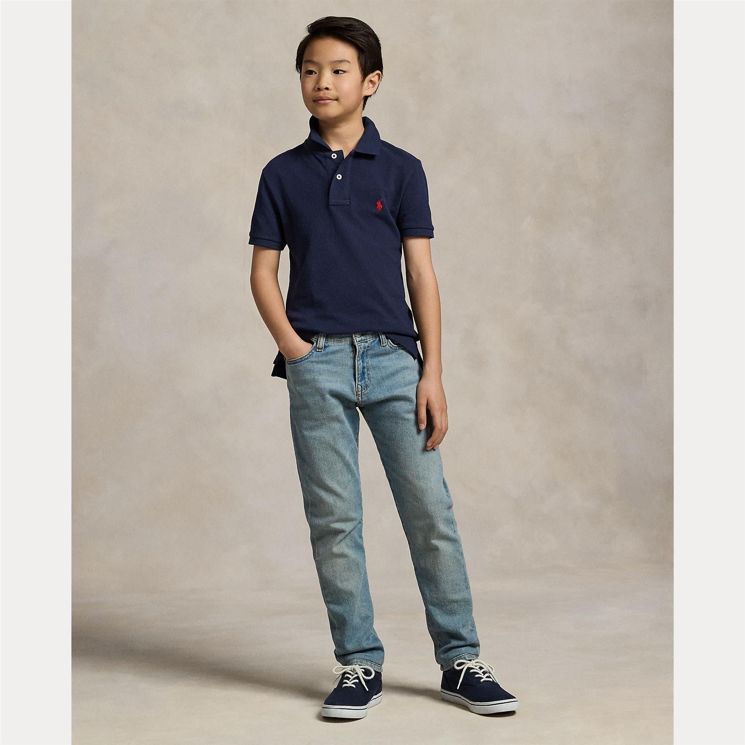 RALPH LAUREN 8-16År Pique Polo T-skjorte Slim Fit Mørkeblå - Farmor Ingvarda