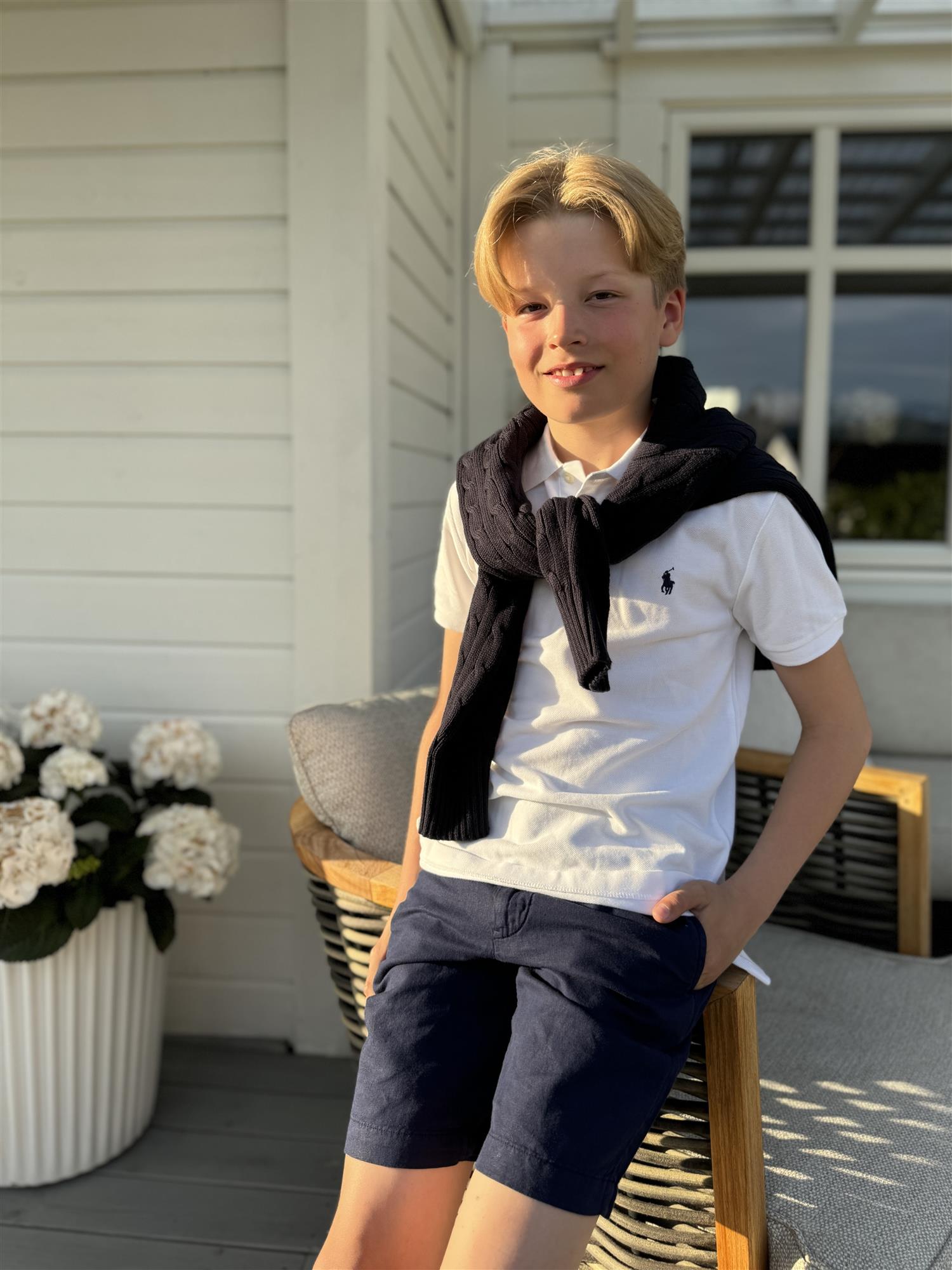 RALPH LAUREN 8-16År Pique skjorte Hvit - Farmor Ingvarda