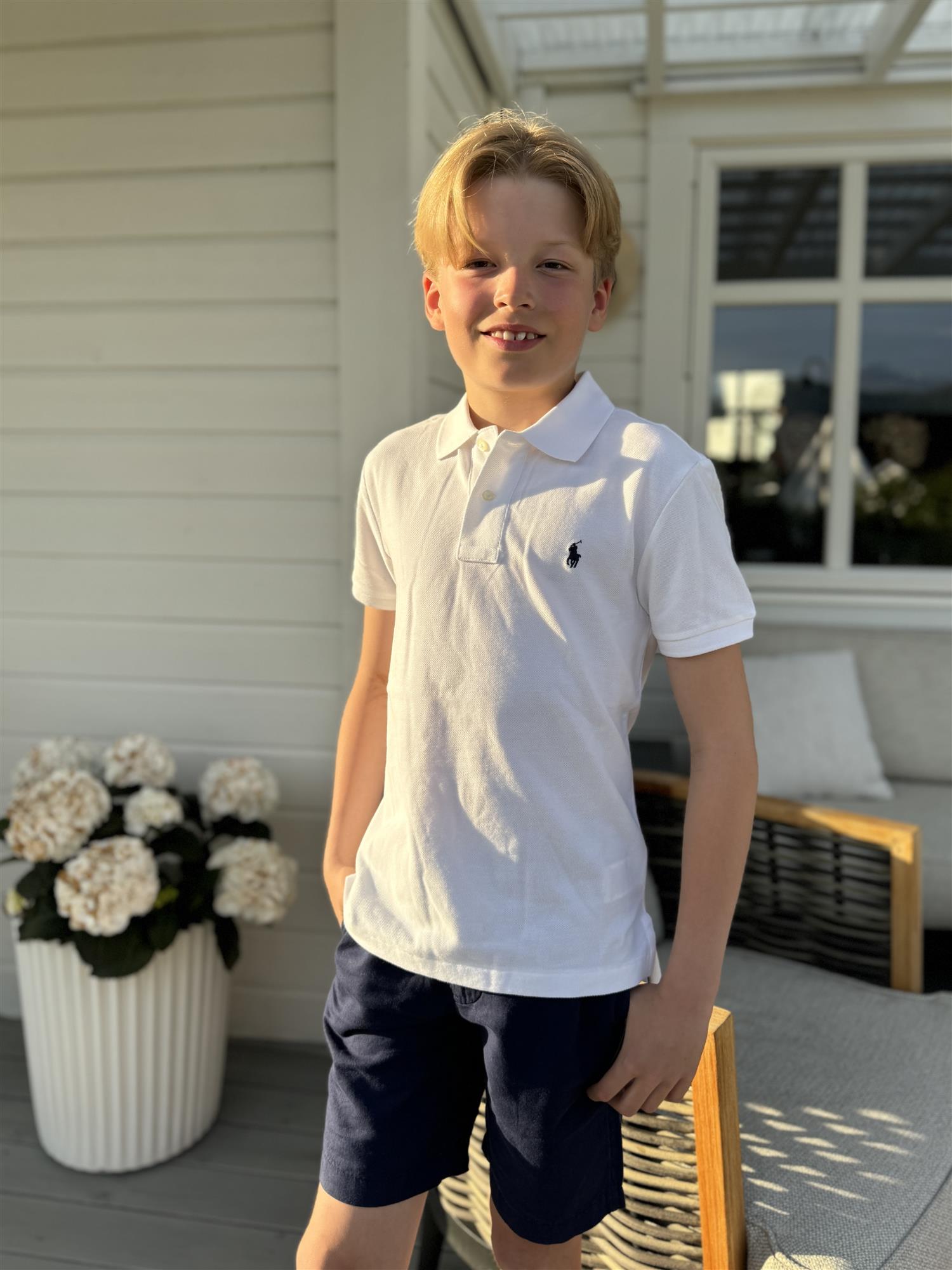 RALPH LAUREN 8-16År Pique skjorte Hvit - Farmor Ingvarda