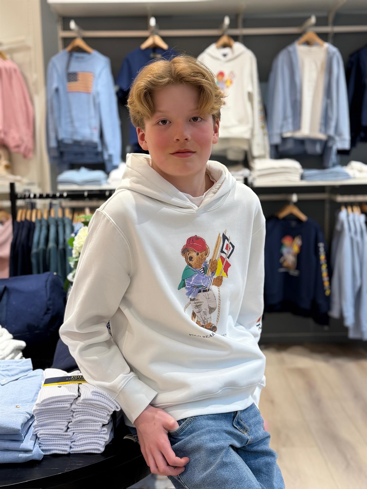 RALPH LAUREN 8-16År Polo Bear Hettegenser Hvit - Farmor Ingvarda