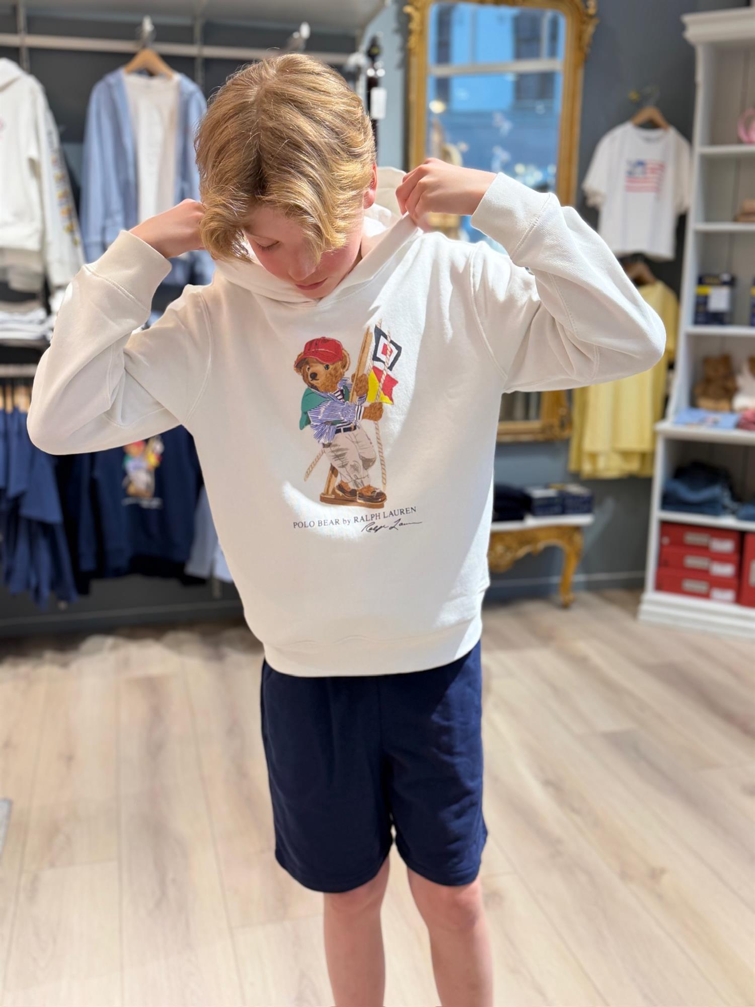 RALPH LAUREN 8-16År Polo Bear Hettegenser Hvit - Farmor Ingvarda