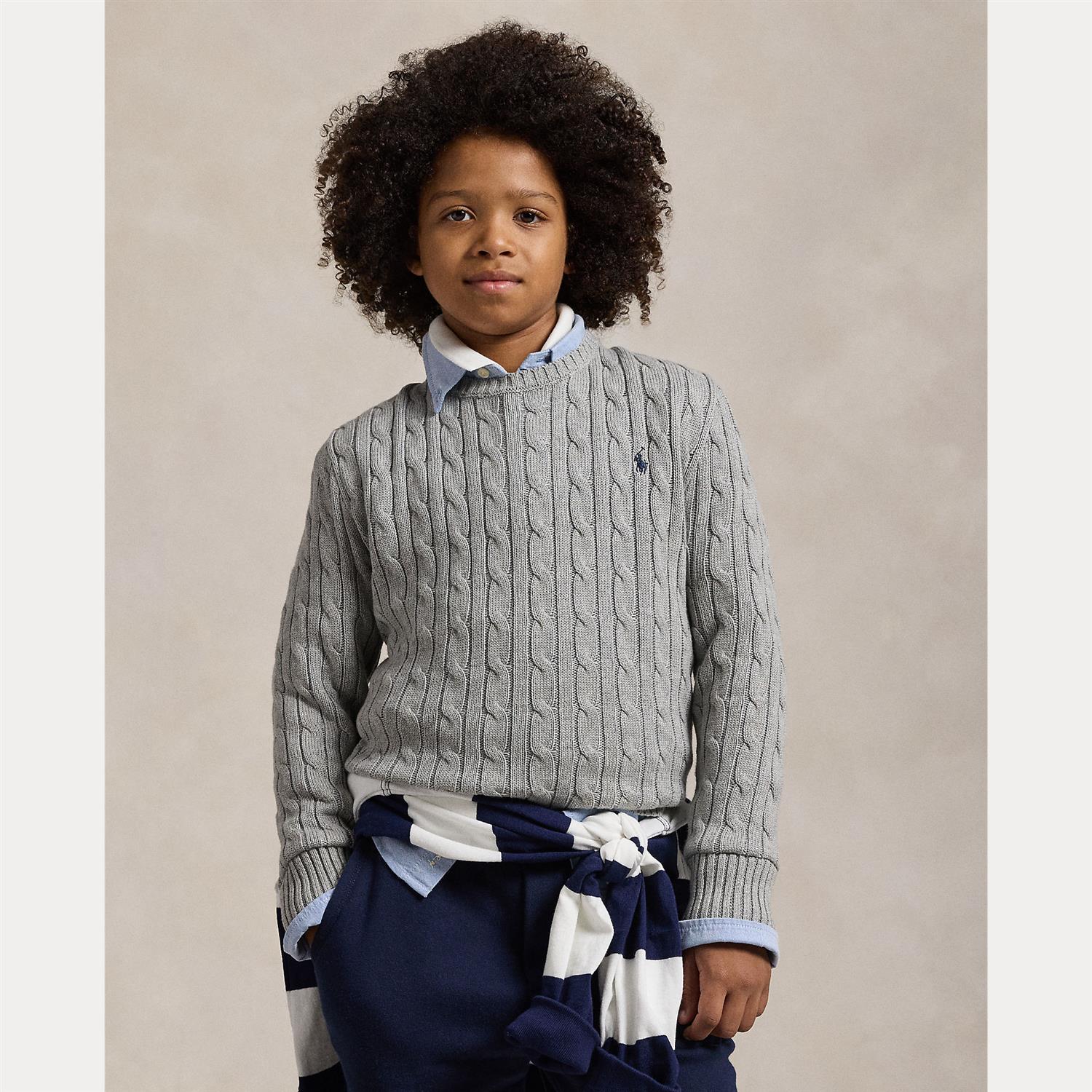 RALPH LAUREN 8-16År Strikket genser m/fletter Grå - Farmor Ingvarda