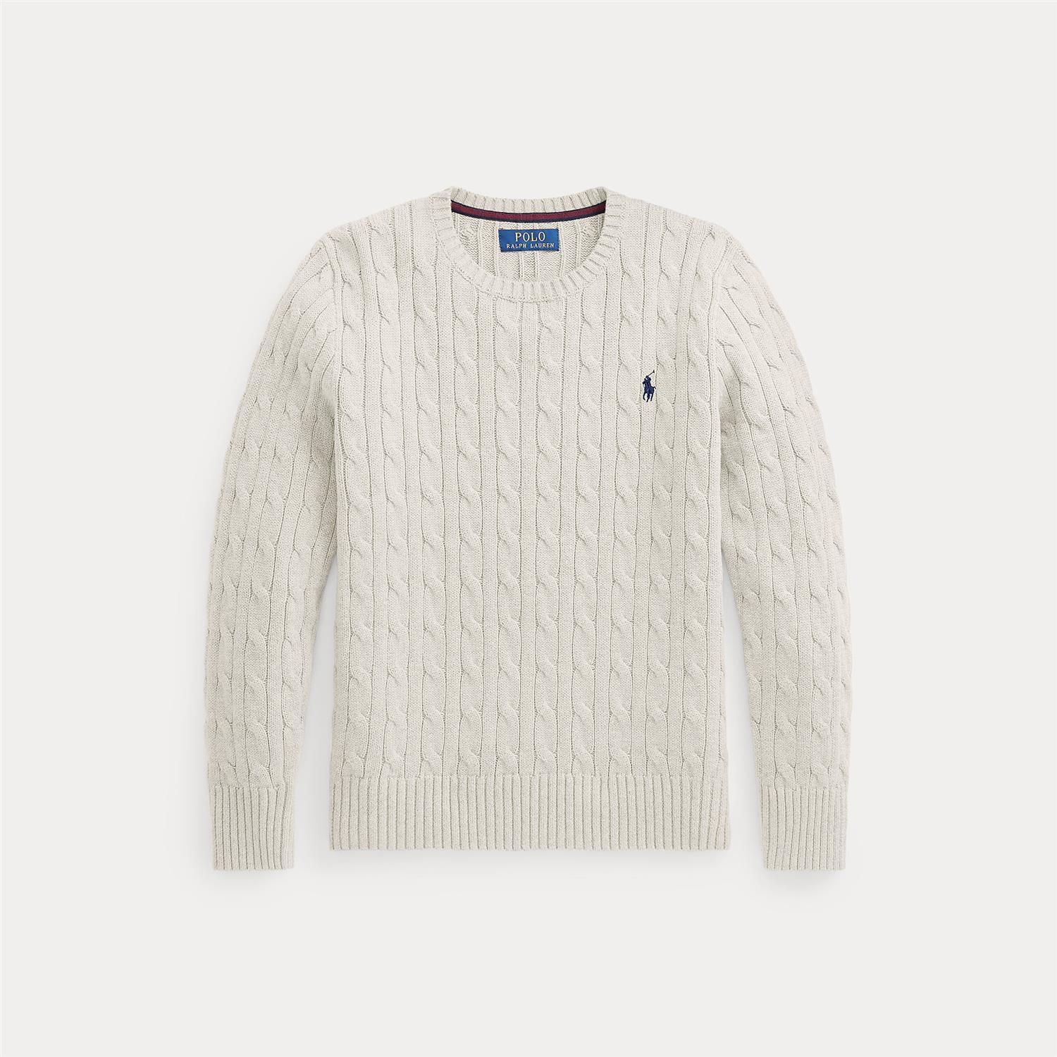 RALPH LAUREN 8-16År Strikket genser m/fletter Hvit - Farmor Ingvarda