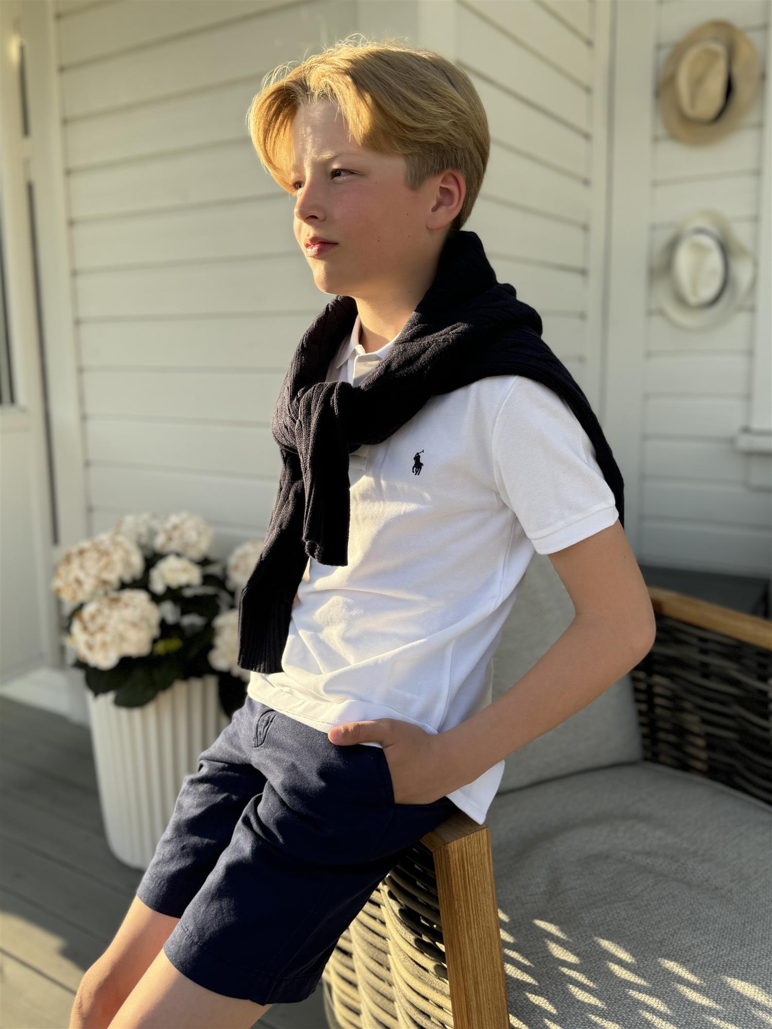 RALPH LAUREN 8-16År Strikket genser m/fletter Mørkeblå - Farmor Ingvarda