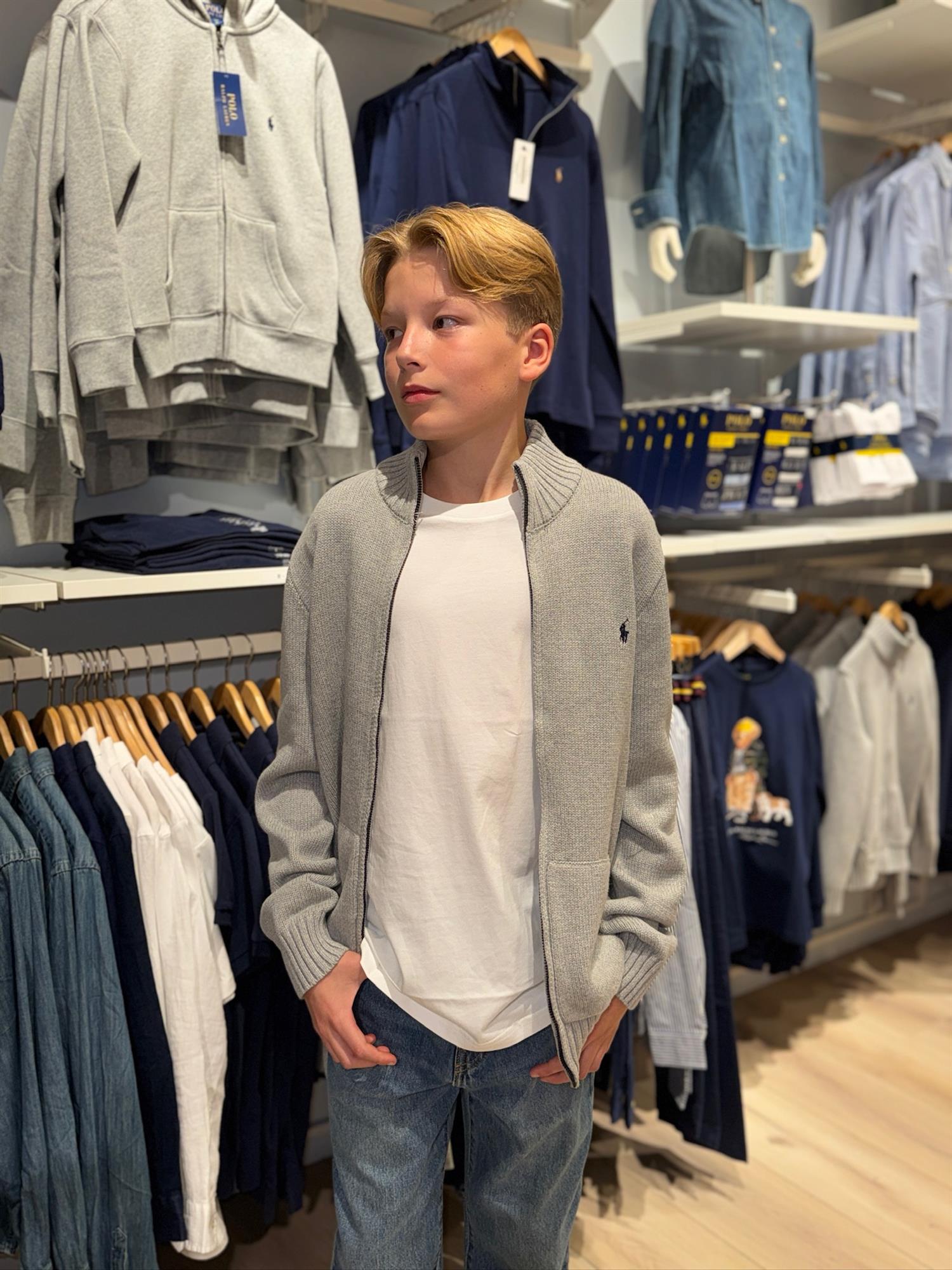 RALPH LAUREN 8-16År Strikket jakke m/zip Grå - Farmor Ingvarda