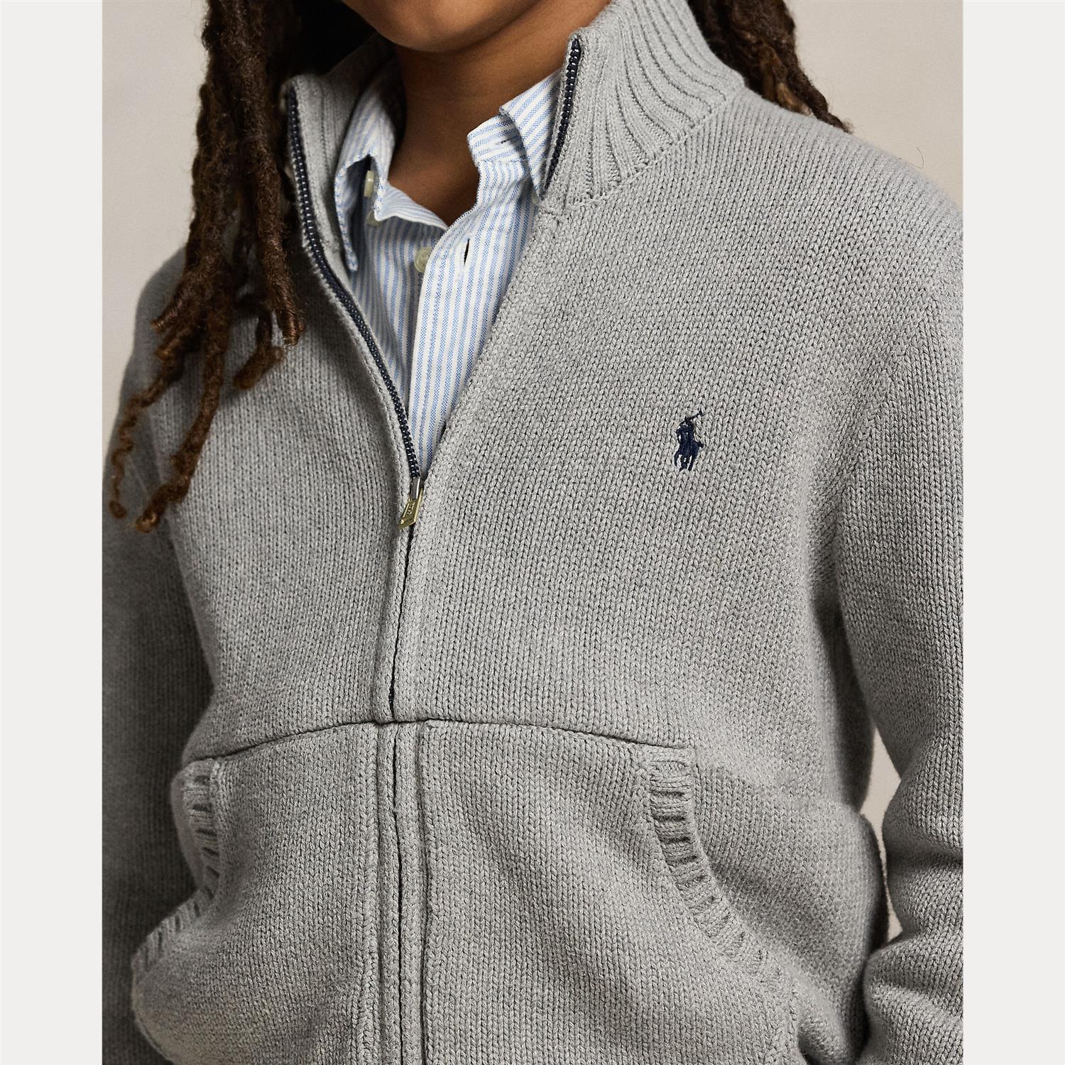 RALPH LAUREN 8-16År Strikket jakke m/zip Grå - Farmor Ingvarda