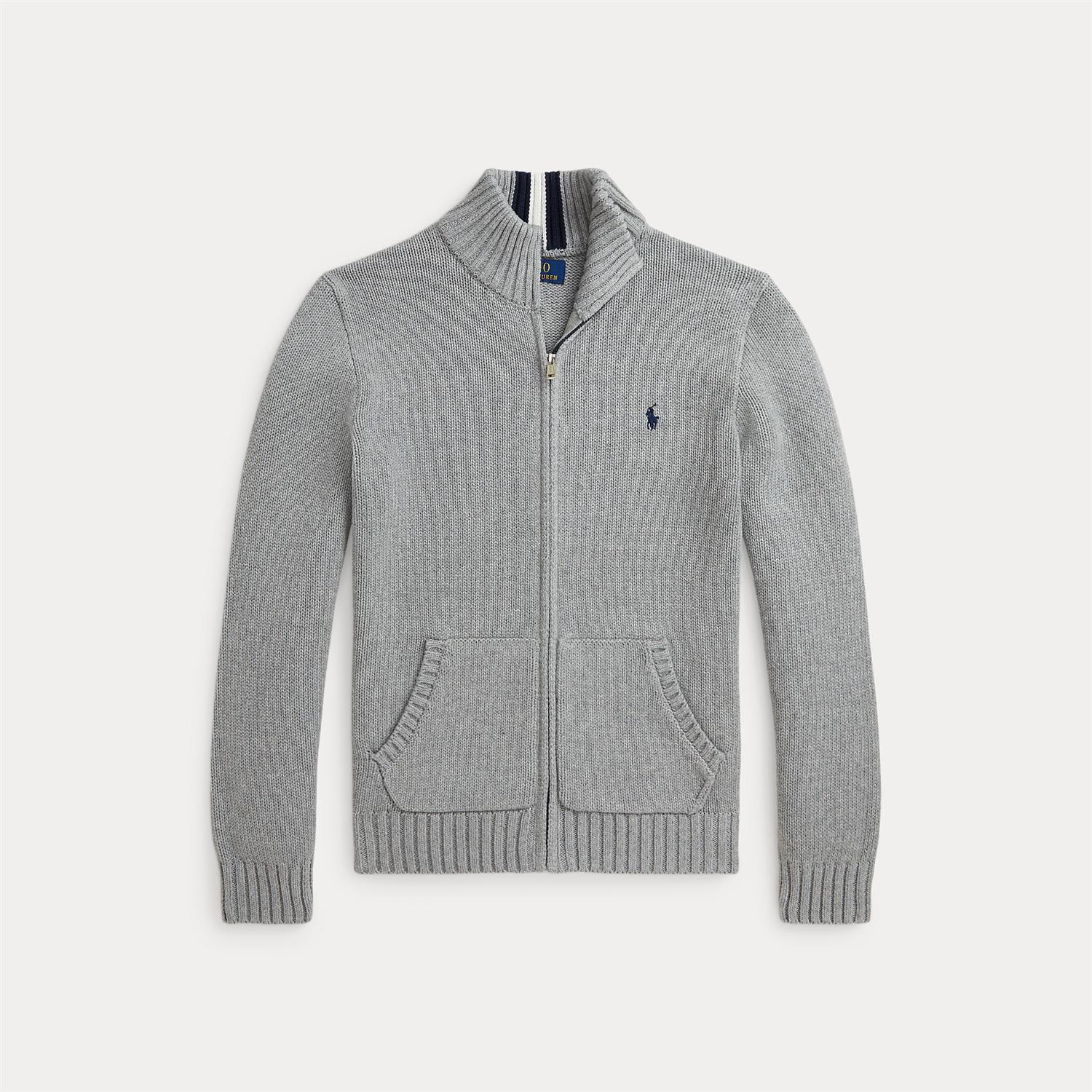 RALPH LAUREN 8-16År Strikket jakke m/zip Grå - Farmor Ingvarda