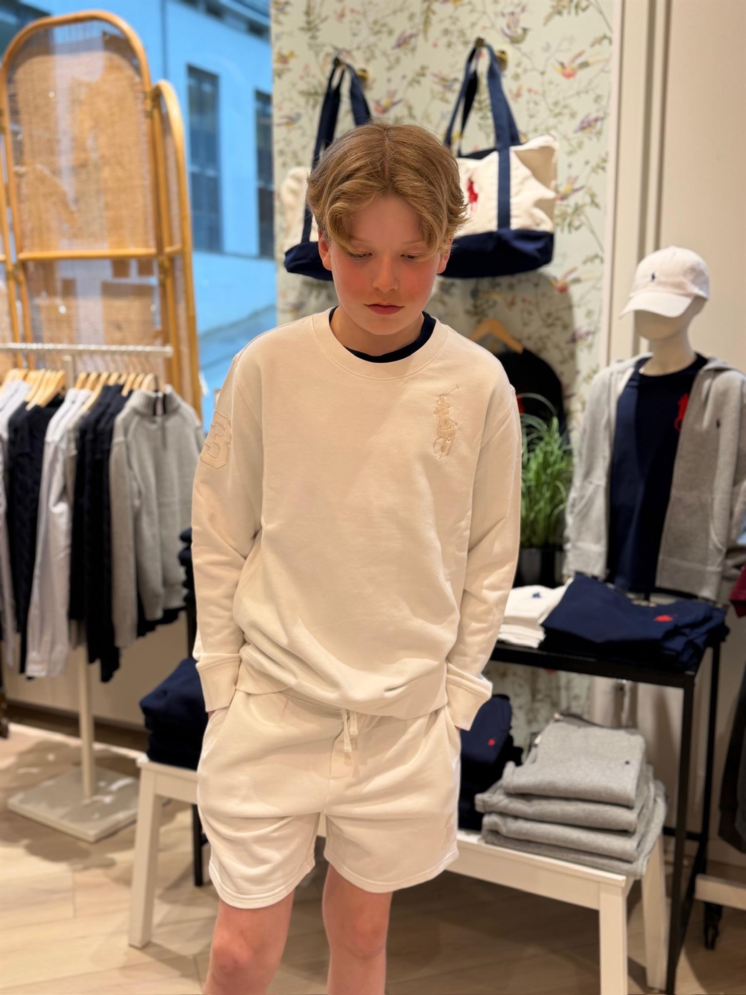 RALPH LAUREN 8-16År Crewneck m/Stor Logo Offwhite - Farmor Ingvarda