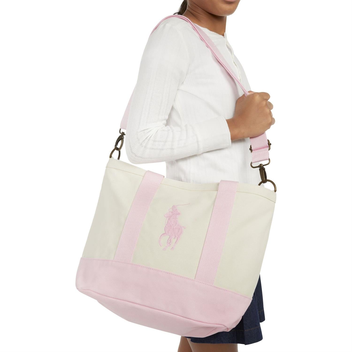 RALPH LAUREN 8-16År Polo Player Tote Lyserosa/Krem - Farmor Ingvarda