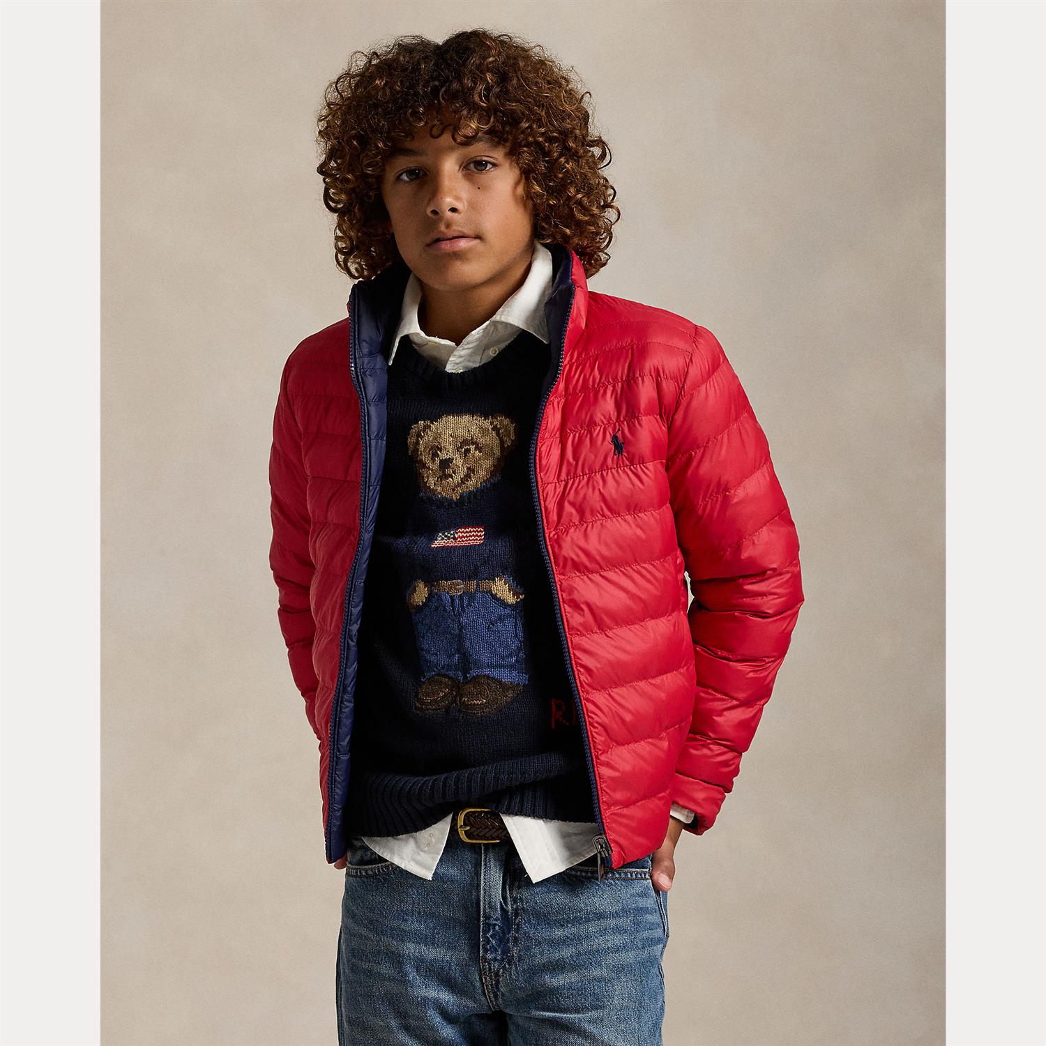 RALPH LAUREN 8-16År Reversible Terra Outerwear Bomber Mørkeblå/Rød - Farmor Ingvarda