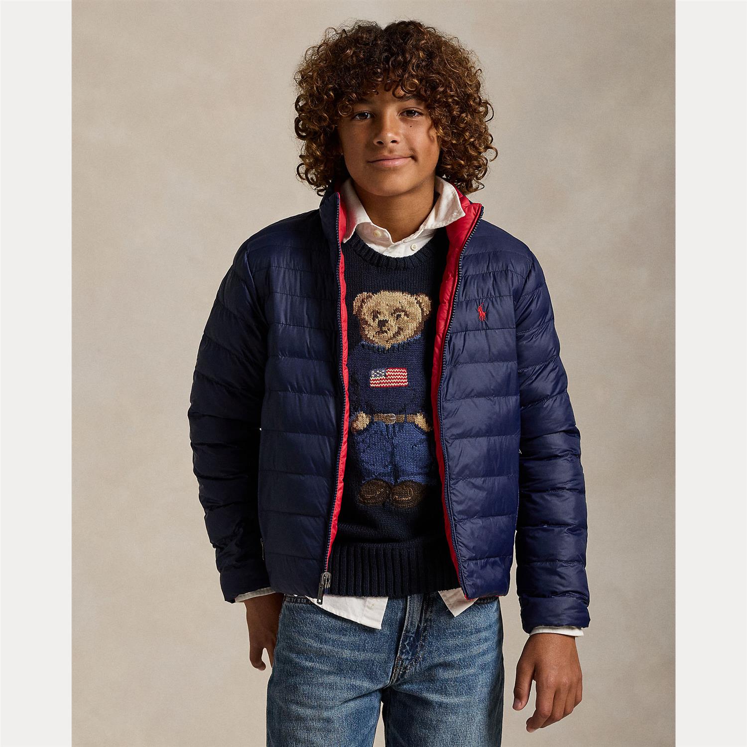 RALPH LAUREN 8-16År Reversible Terra Outerwear Bomber Mørkeblå/Rød - Farmor Ingvarda