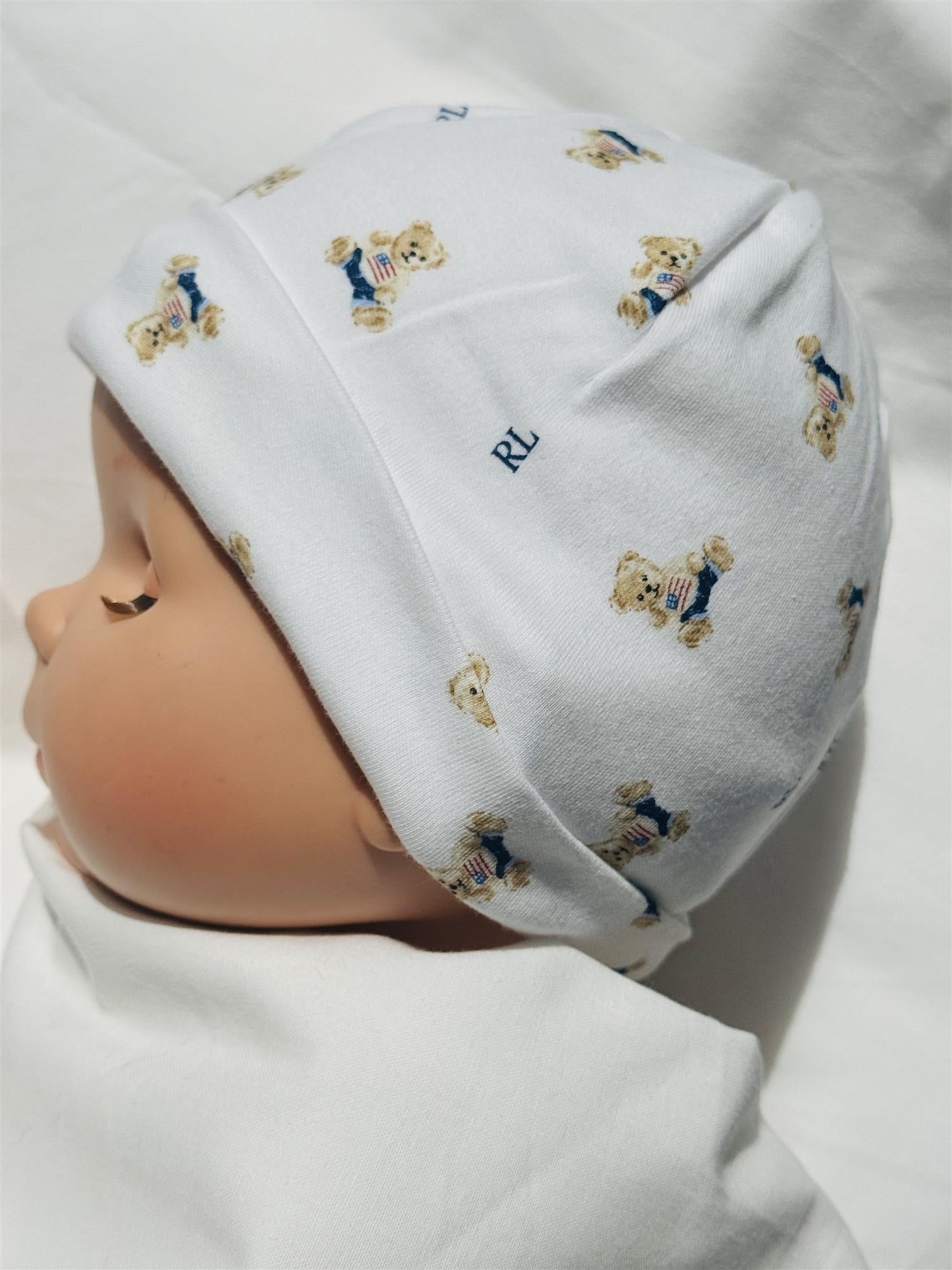 RALPH LAUREN Baby 0-24mnd. Polo Bear Hat Hvit/Blå - Farmor Ingvarda