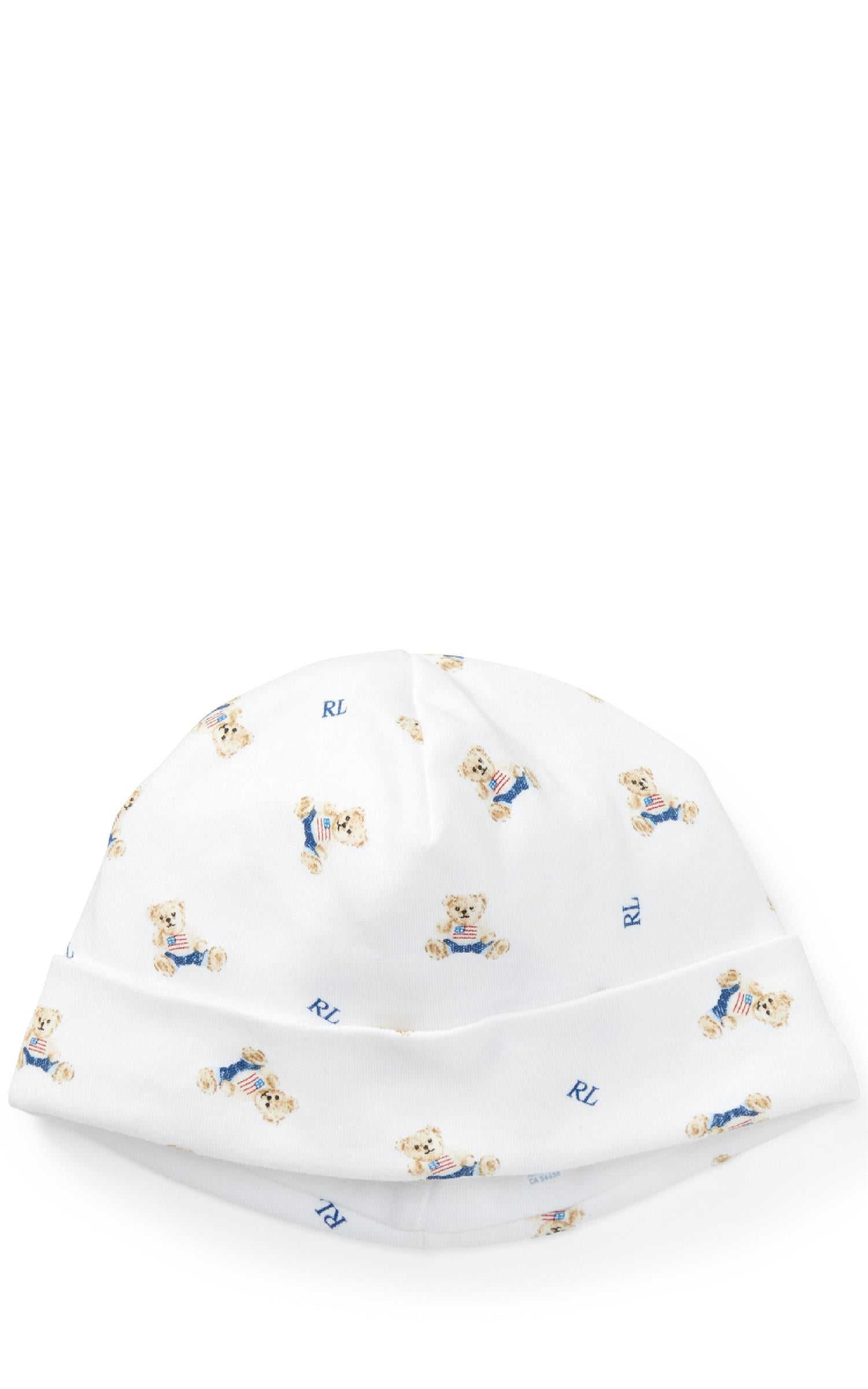 RALPH LAUREN Baby 0-24mnd. Polo Bear Hat Hvit/Blå - Farmor Ingvarda