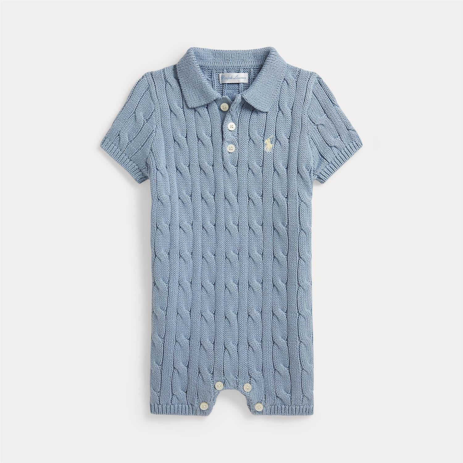 RALPH LAUREN Baby 0-24mnd. Strikket Romper m/fletter Blå - Farmor Ingvarda