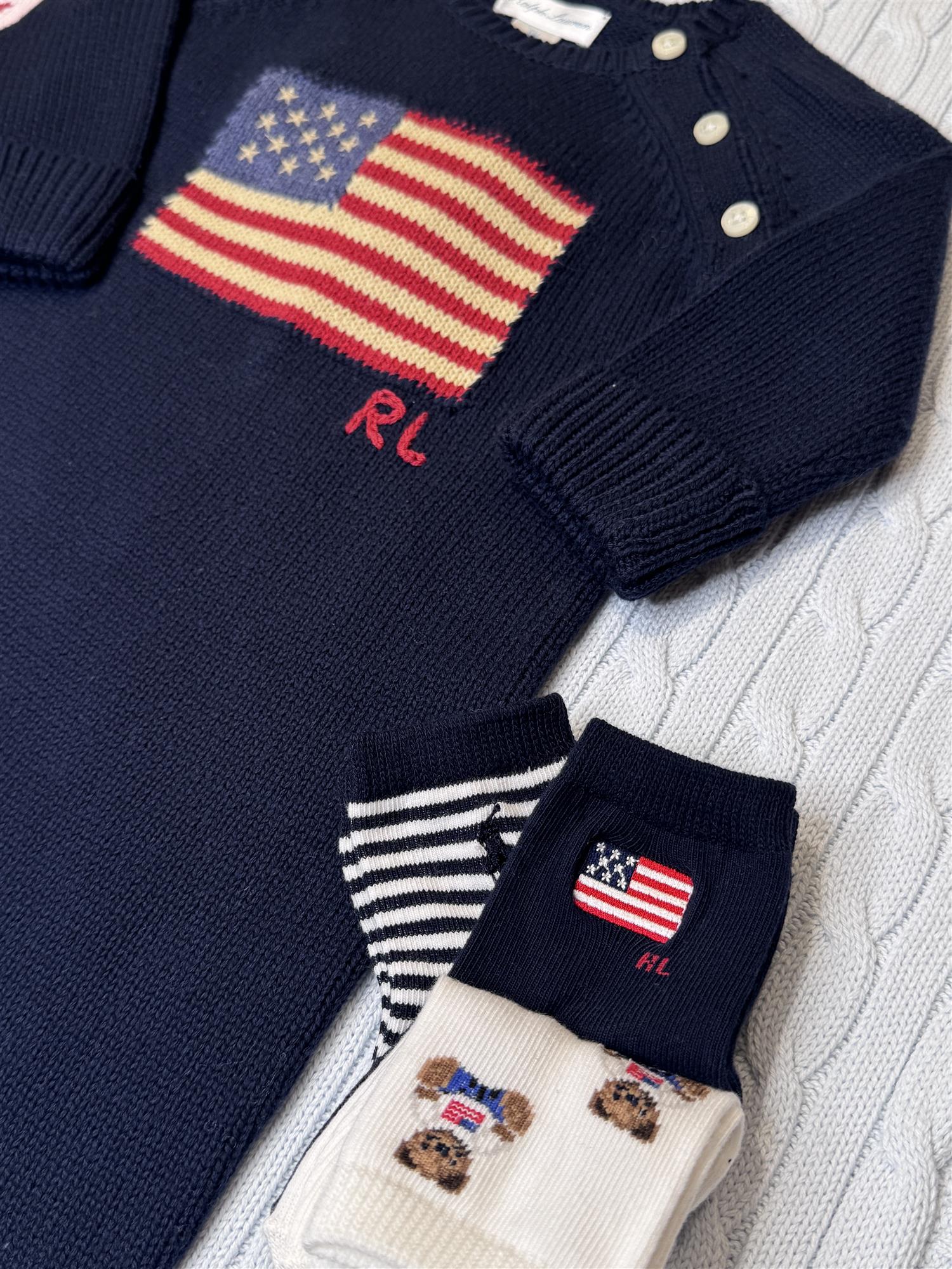 RALPH LAUREN Baby 0-24mnd. Flag Coverall Mørkeblå - Farmor Ingvarda