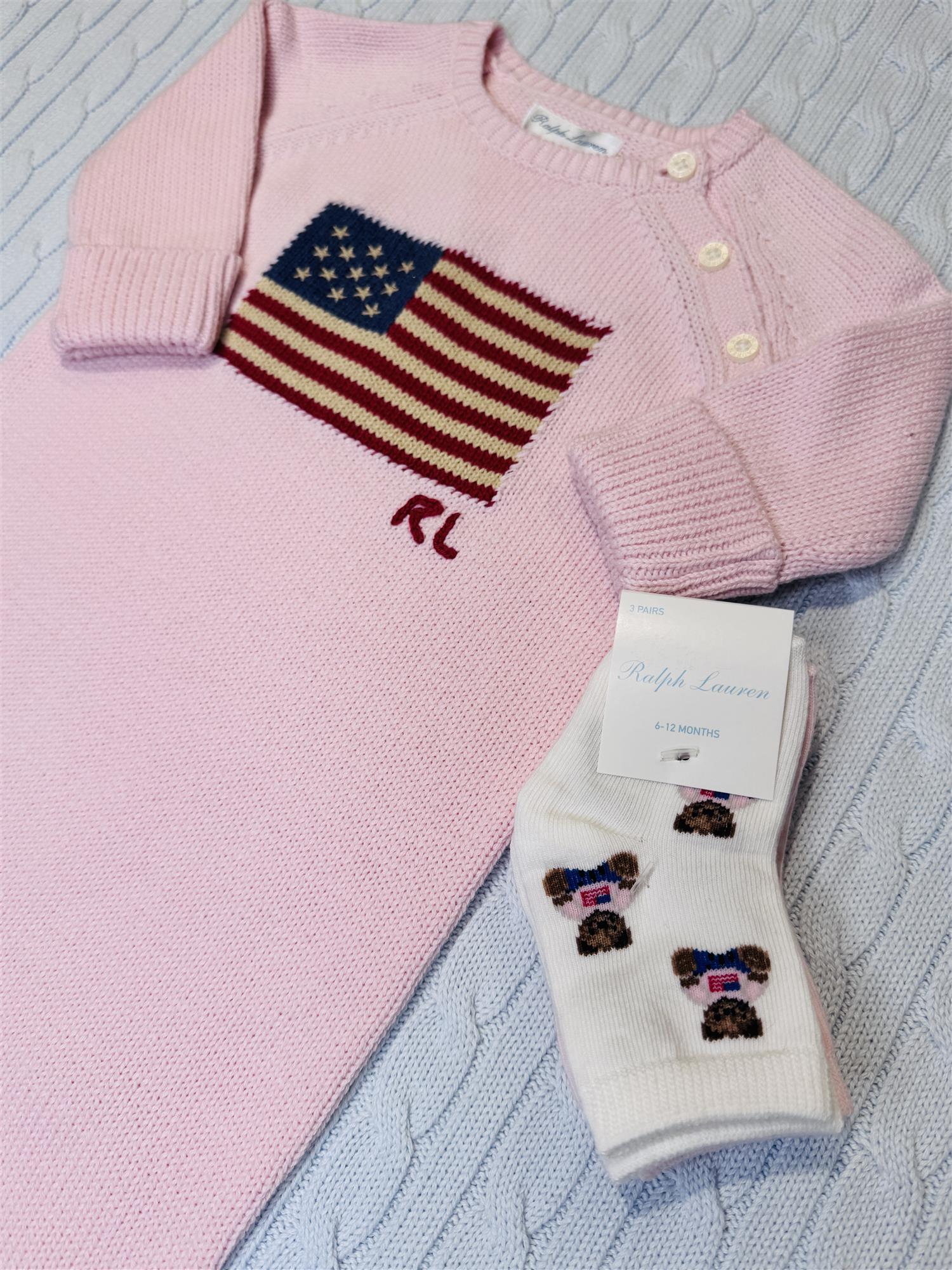 RALPH LAUREN Baby 0-24mnd. Flag Coverall Rosa - Farmor Ingvarda
