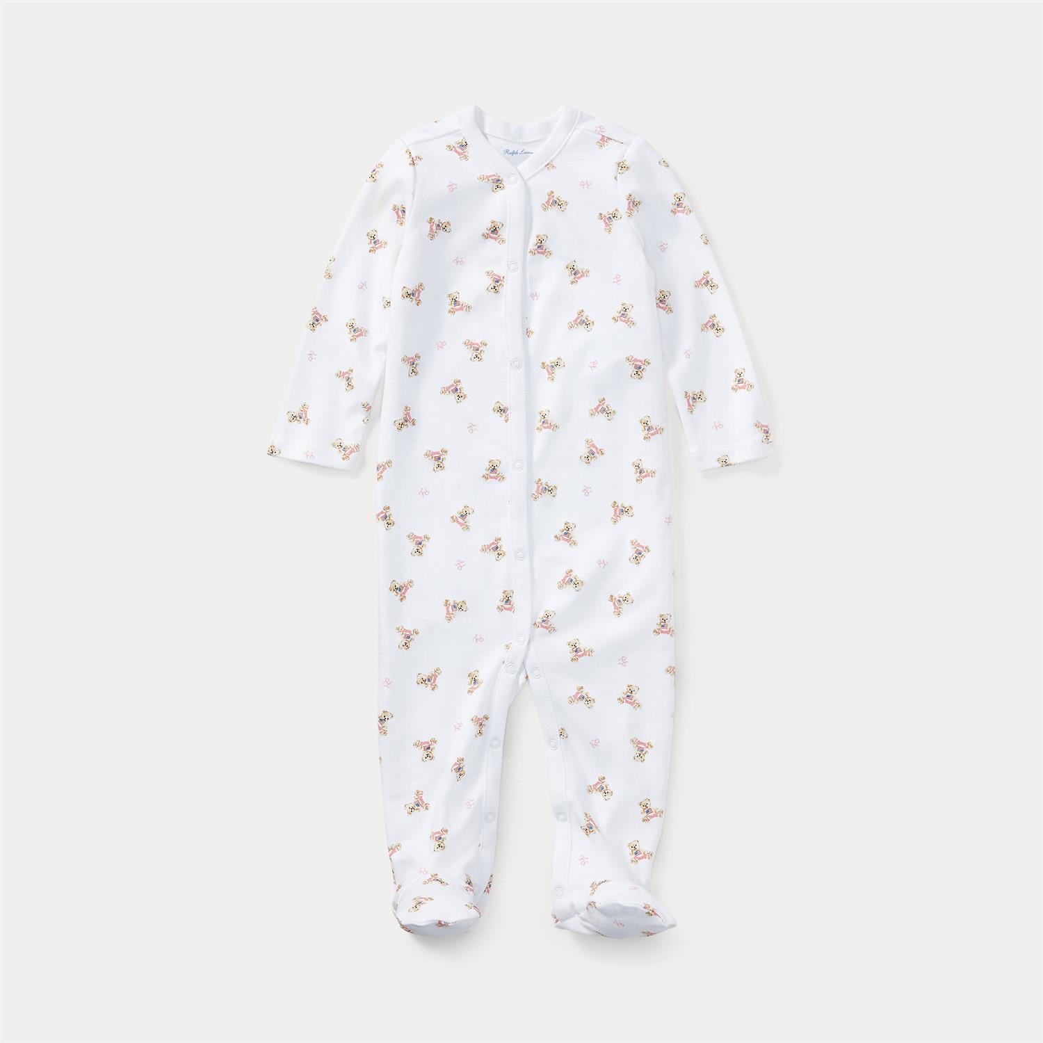 RALPH LAUREN Baby 0-24mnd. Polo Bear Coverall Hvit/Rosa - Farmor Ingvarda