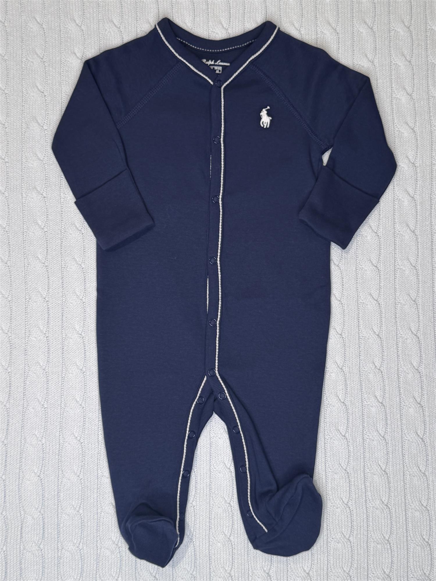 RALPH LAUREN Baby 0-24mnd. Solid Onepiece Coverall Mørkeblå - Farmor Ingvarda