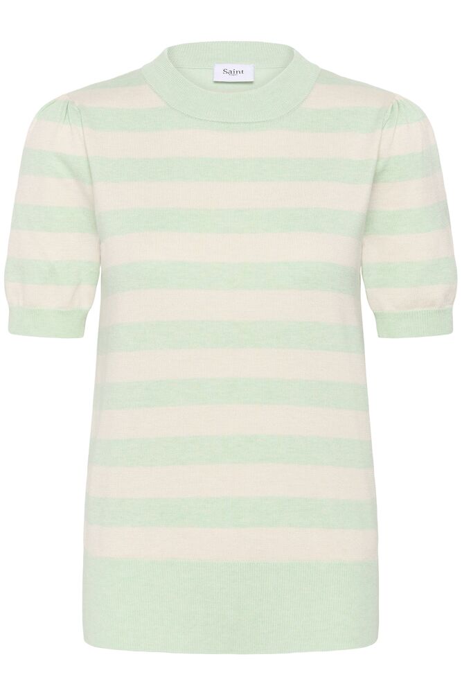SAINT TROPEZ Mila SS Block Stripe Pullover Green - Farmor Ingvarda