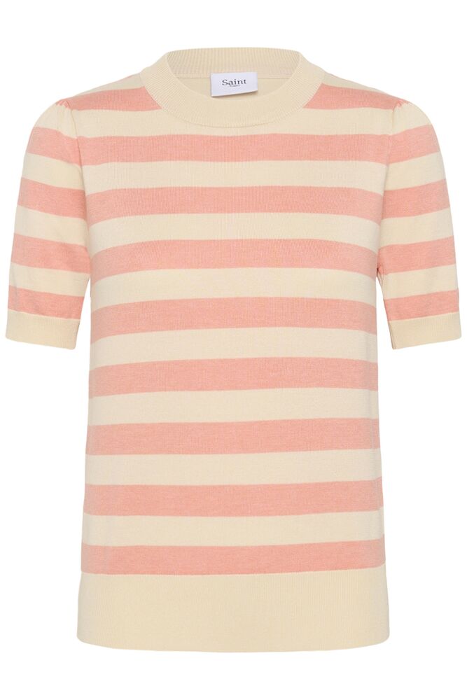 SAINT TROPEZ Mila SS Block Stripe Pullover Pink - Farmor Ingvarda