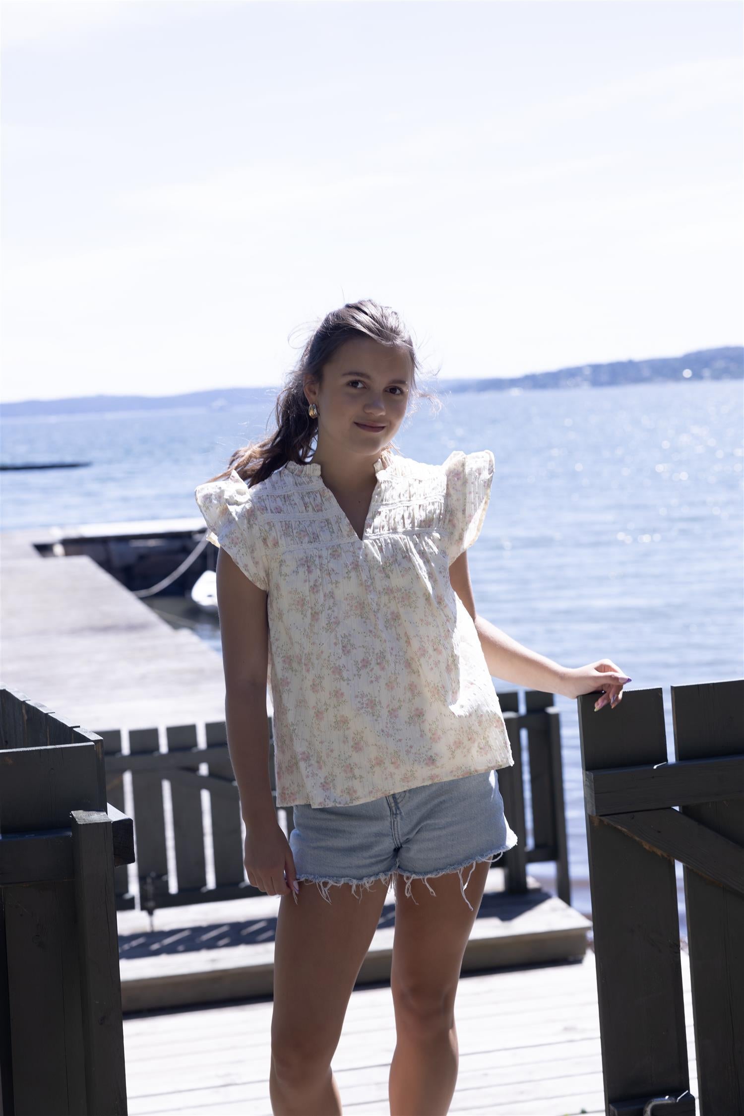 VILJE OG VE Lollo Bluse,Blomstret Offwhite - Farmor Ingvarda
