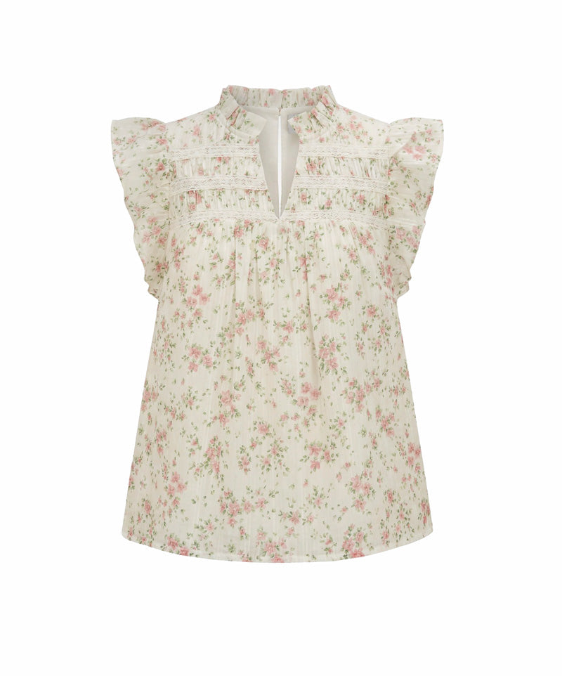 VILJE OG VE Lollo Bluse,Blomstret Offwhite - Farmor Ingvarda