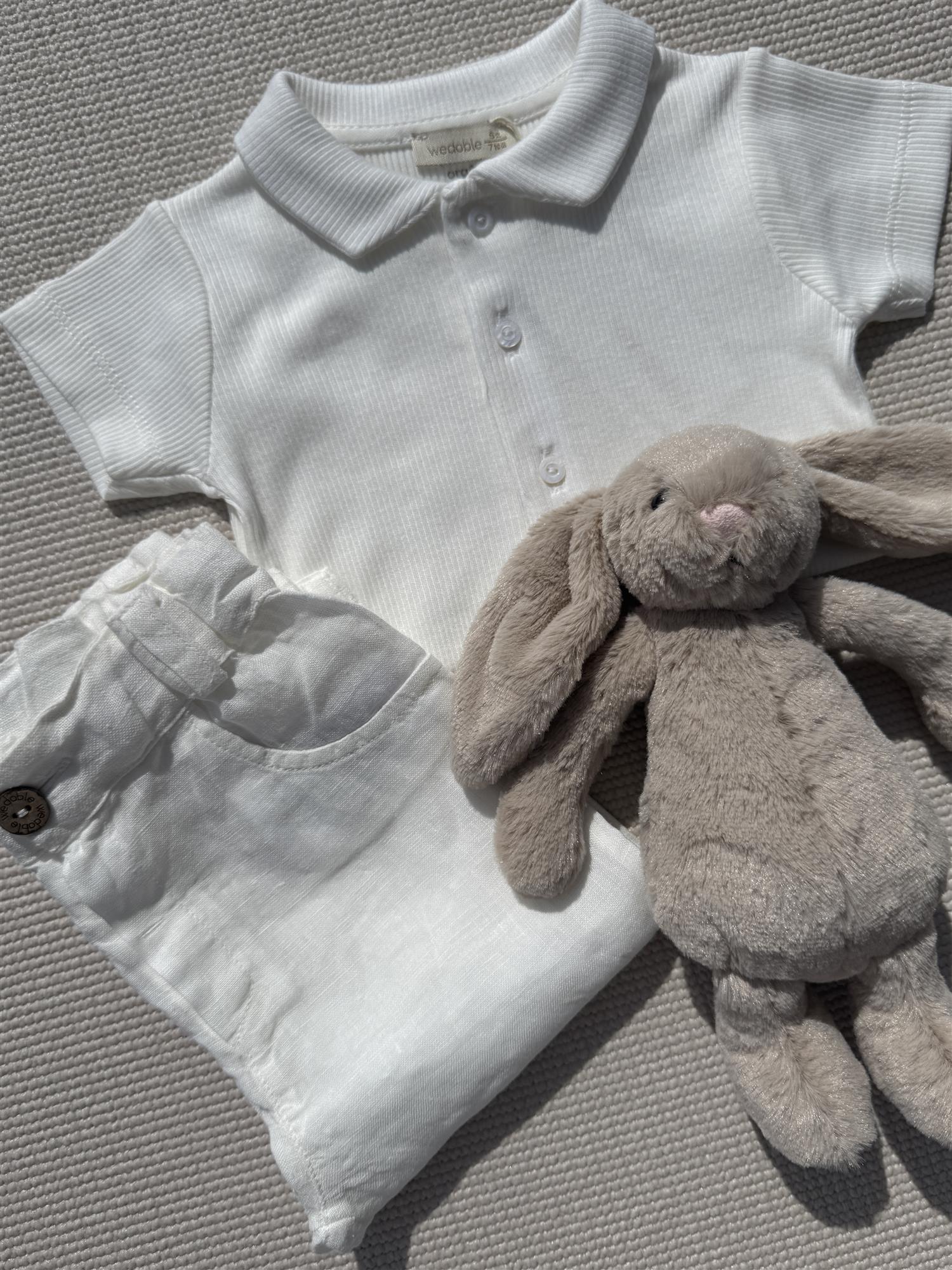 WEDOBLE Rib Body m/krage,kort erm Krem - Farmor Ingvarda