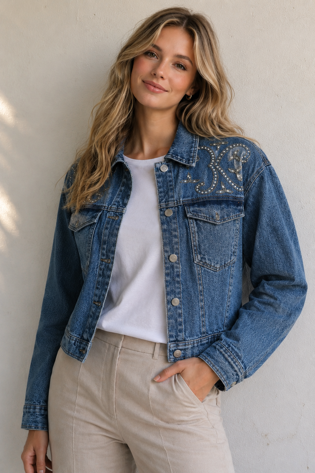 YAS Yasvision Denim embroidered Jacket - Farmor Ingvarda