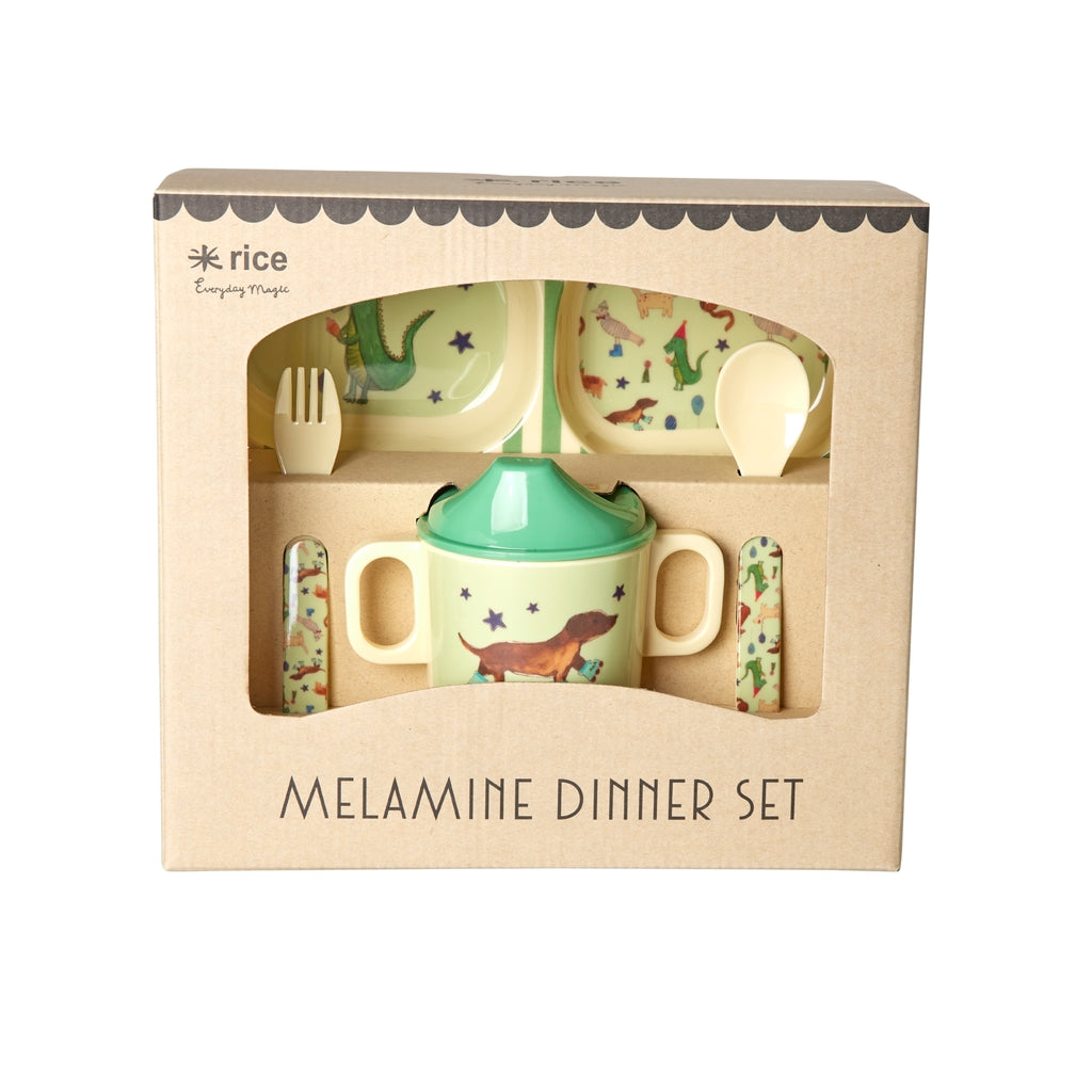 RICE Melamine Baby Dinner Set,4pcs Grønn