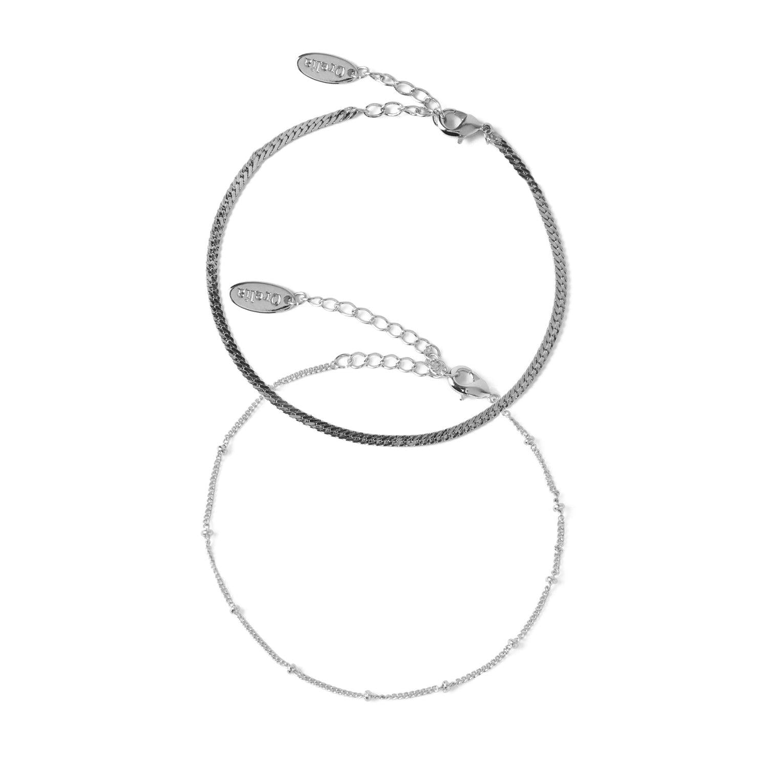Orelia Satellite & Flat Curb Bracelet Duo Sølv