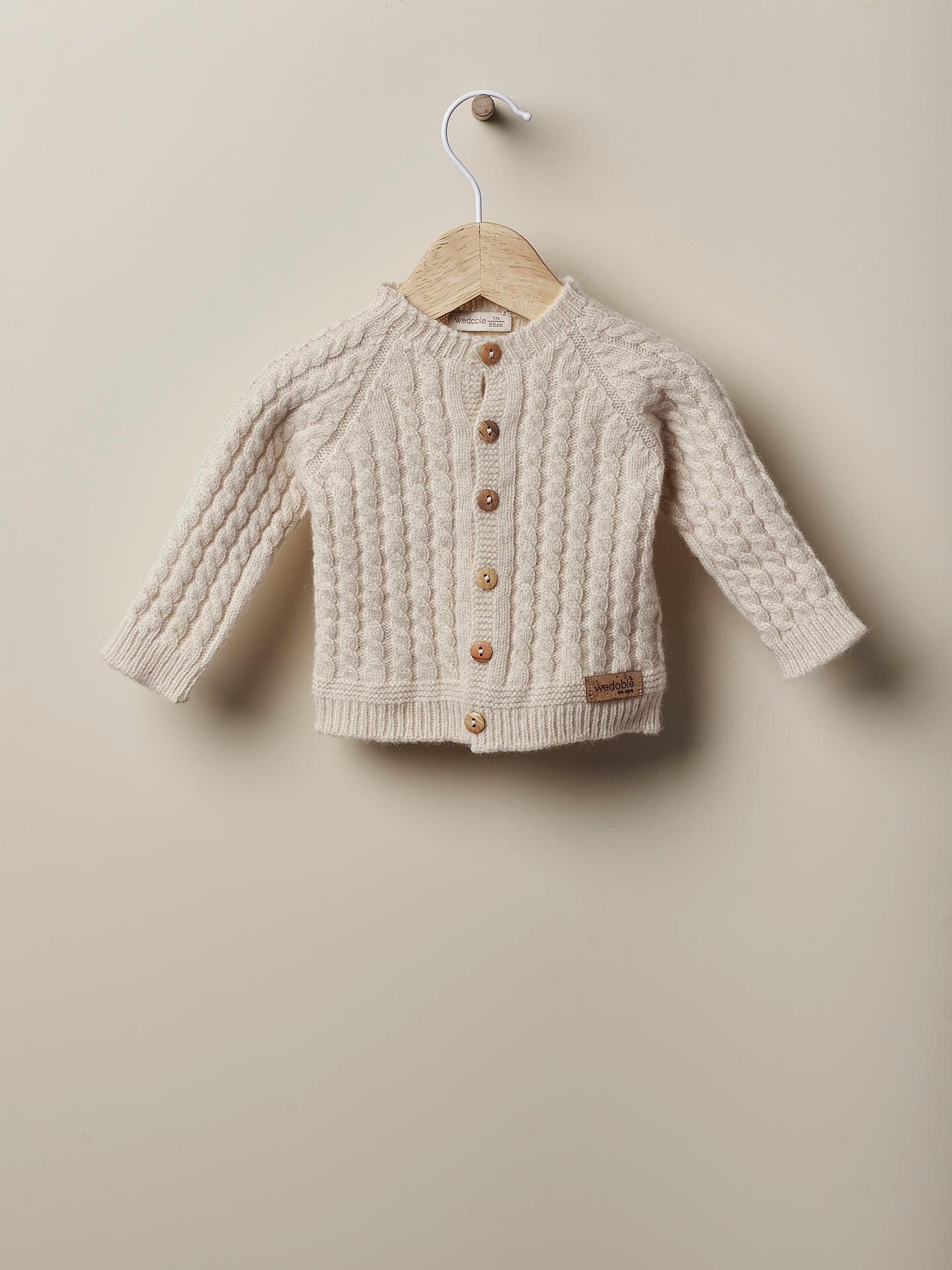 WEDOBLE Cable Knit Cardigan,Wool Lys Beige