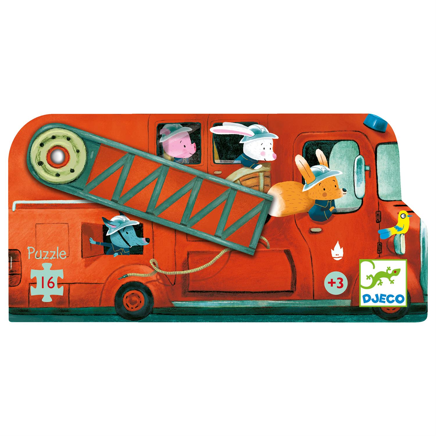DJECO Puslespill 16pcs,The Fire Truck