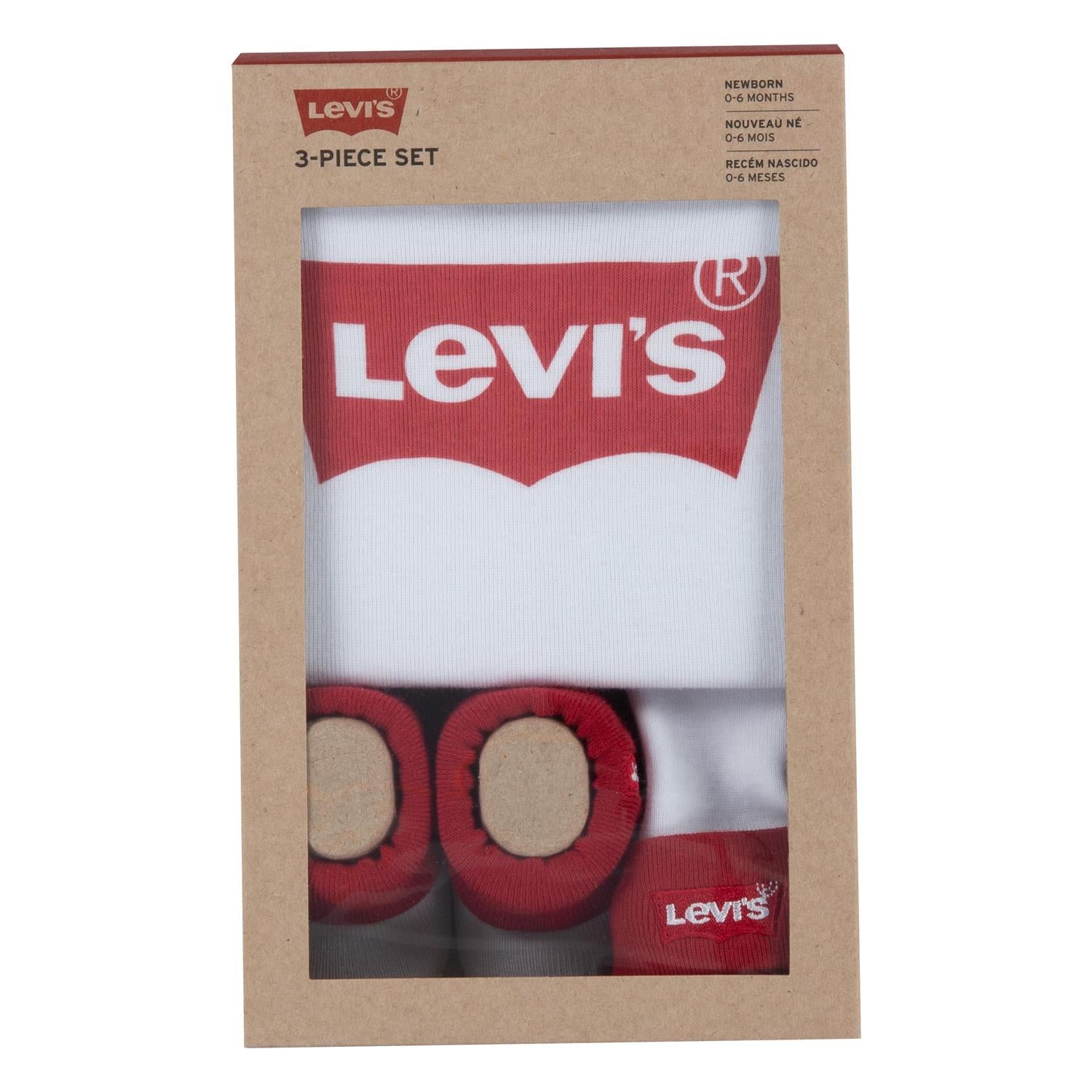 LEVIS 0-3ÅR Sett m/body+lue+sokker Hvit