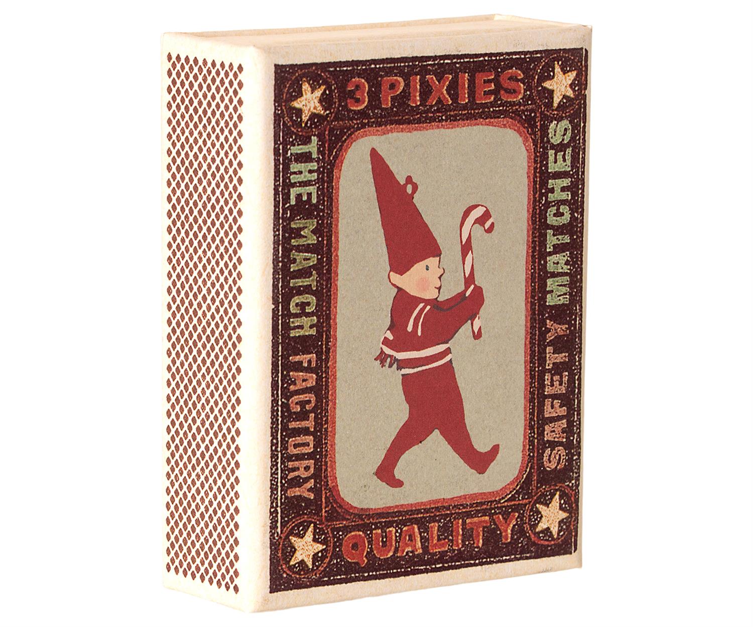 MAILEG Metal ornaments in matchbox, 3 Pixies Multi