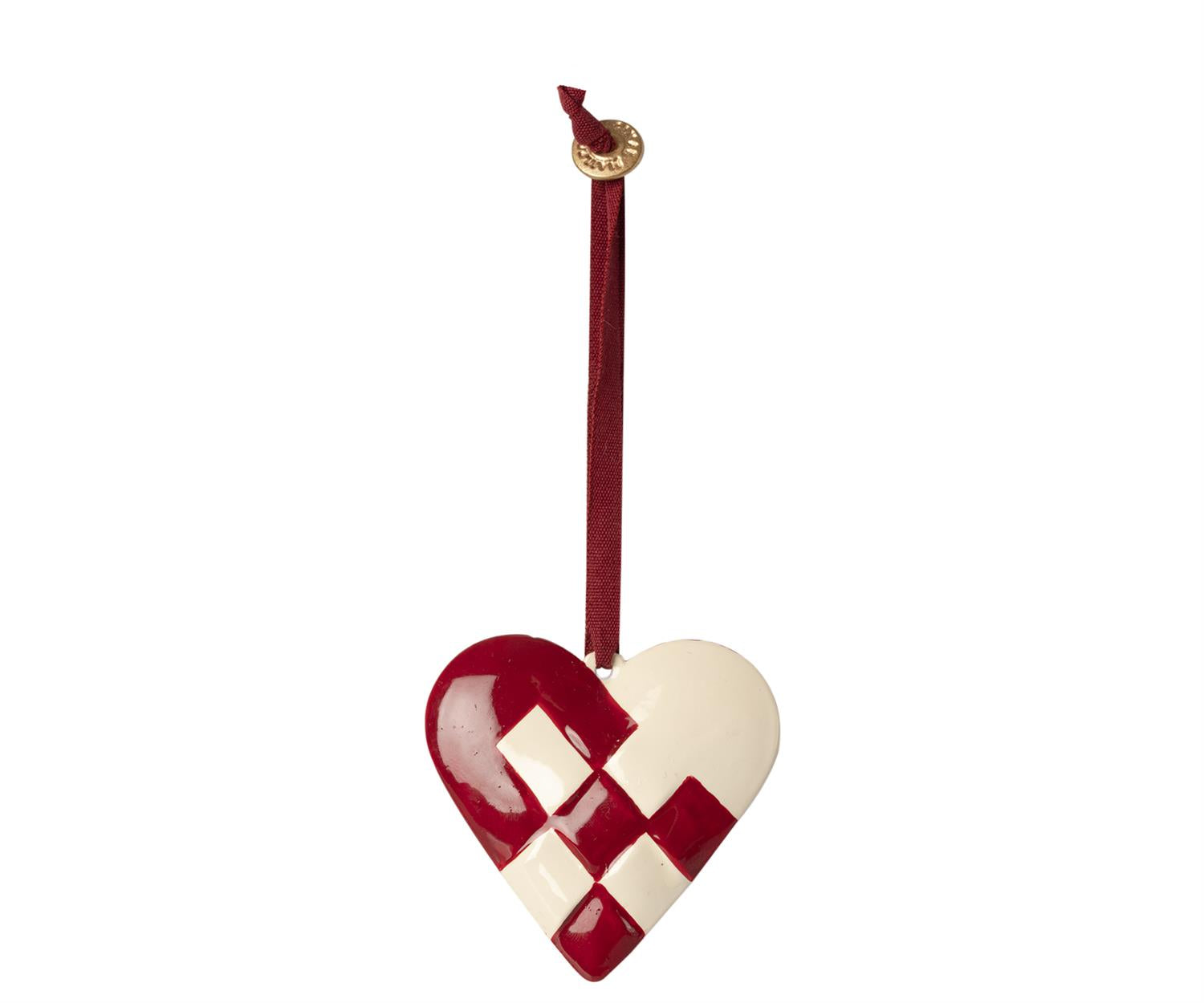 MAILEG Metal ornament, Braided heart- Red Rød